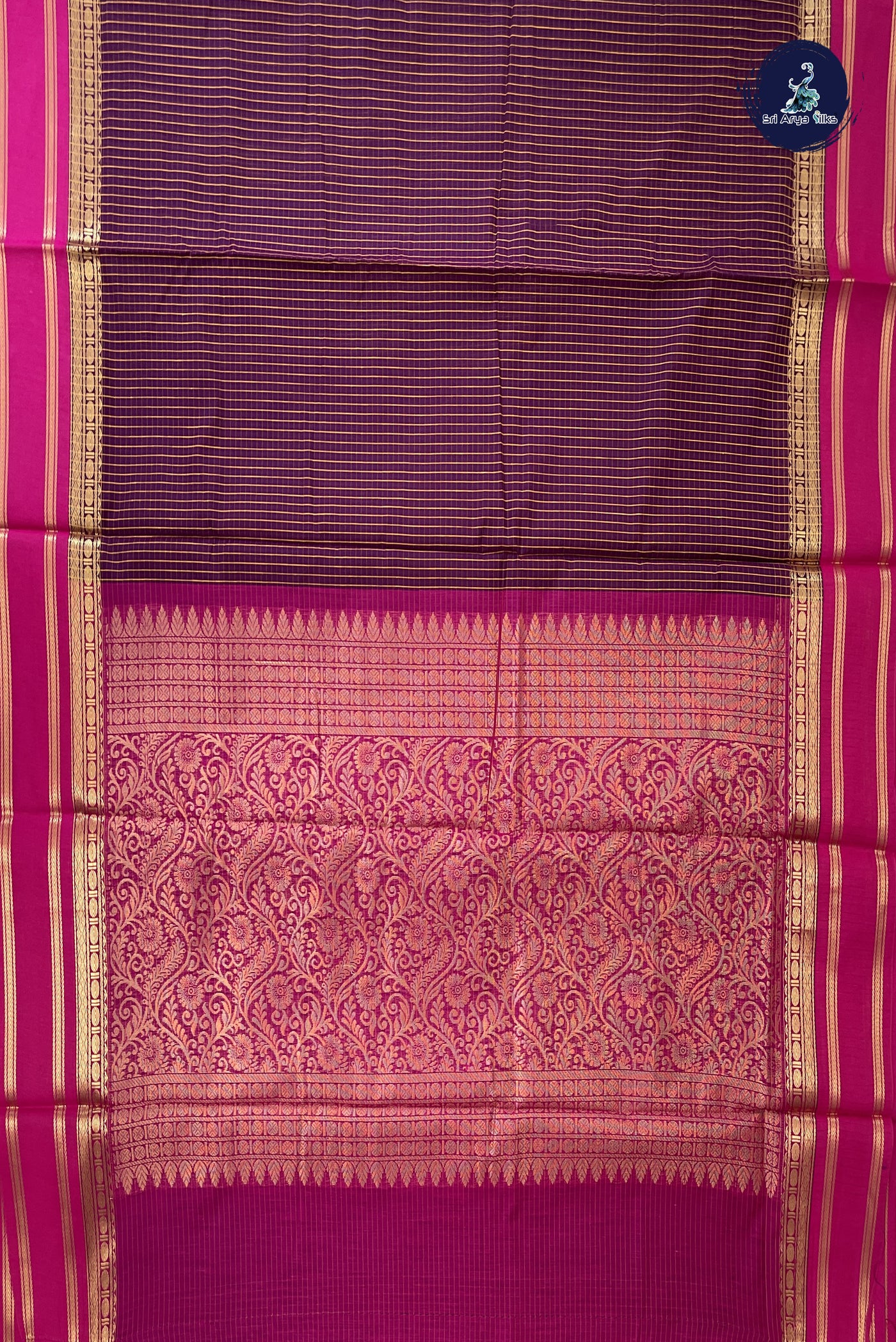 Dual Tone Purple Madisar Semi Silk Cotton Saree With Checked Pattern