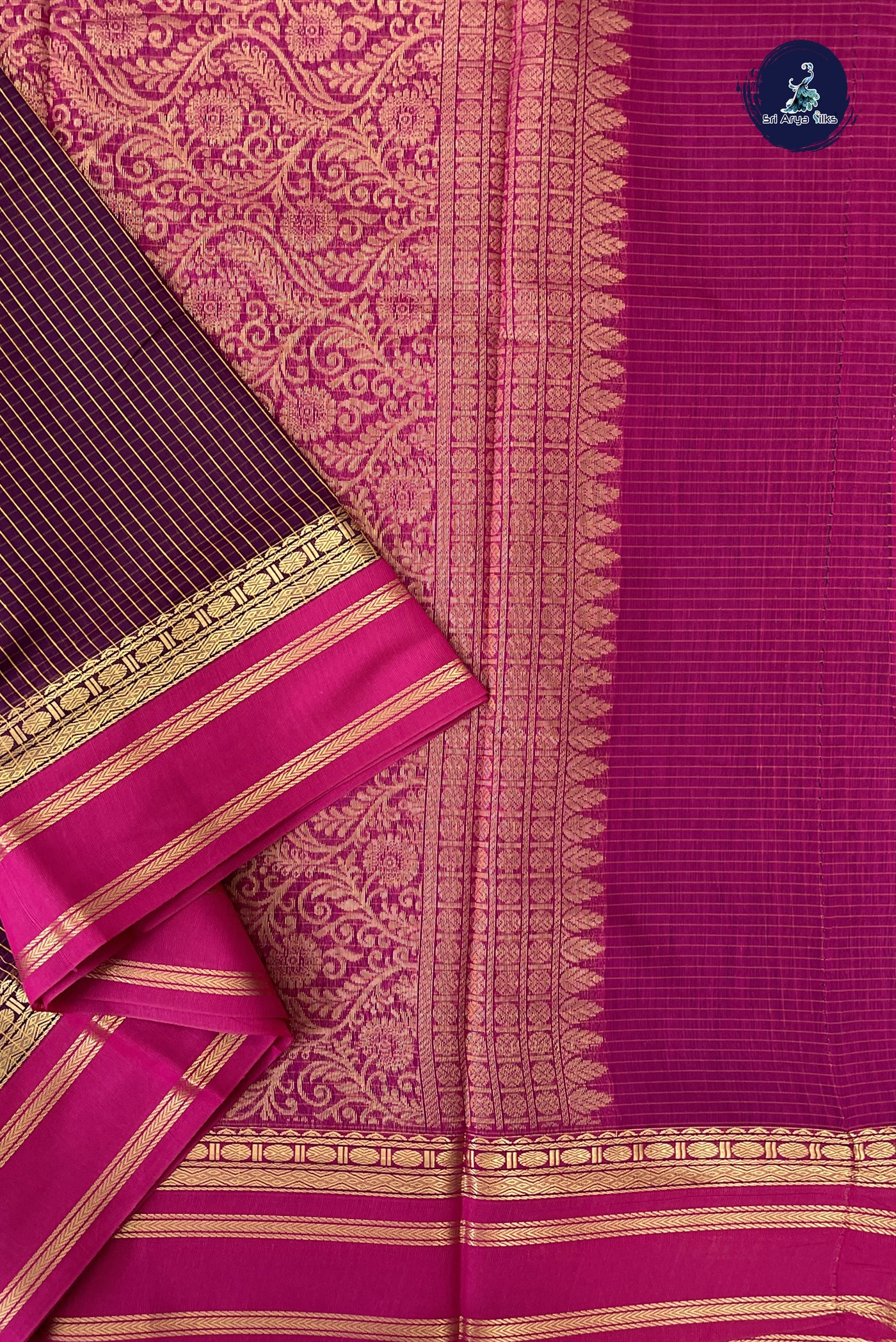 Dual Tone Purple Madisar Semi Silk Cotton Saree With Checked Pattern