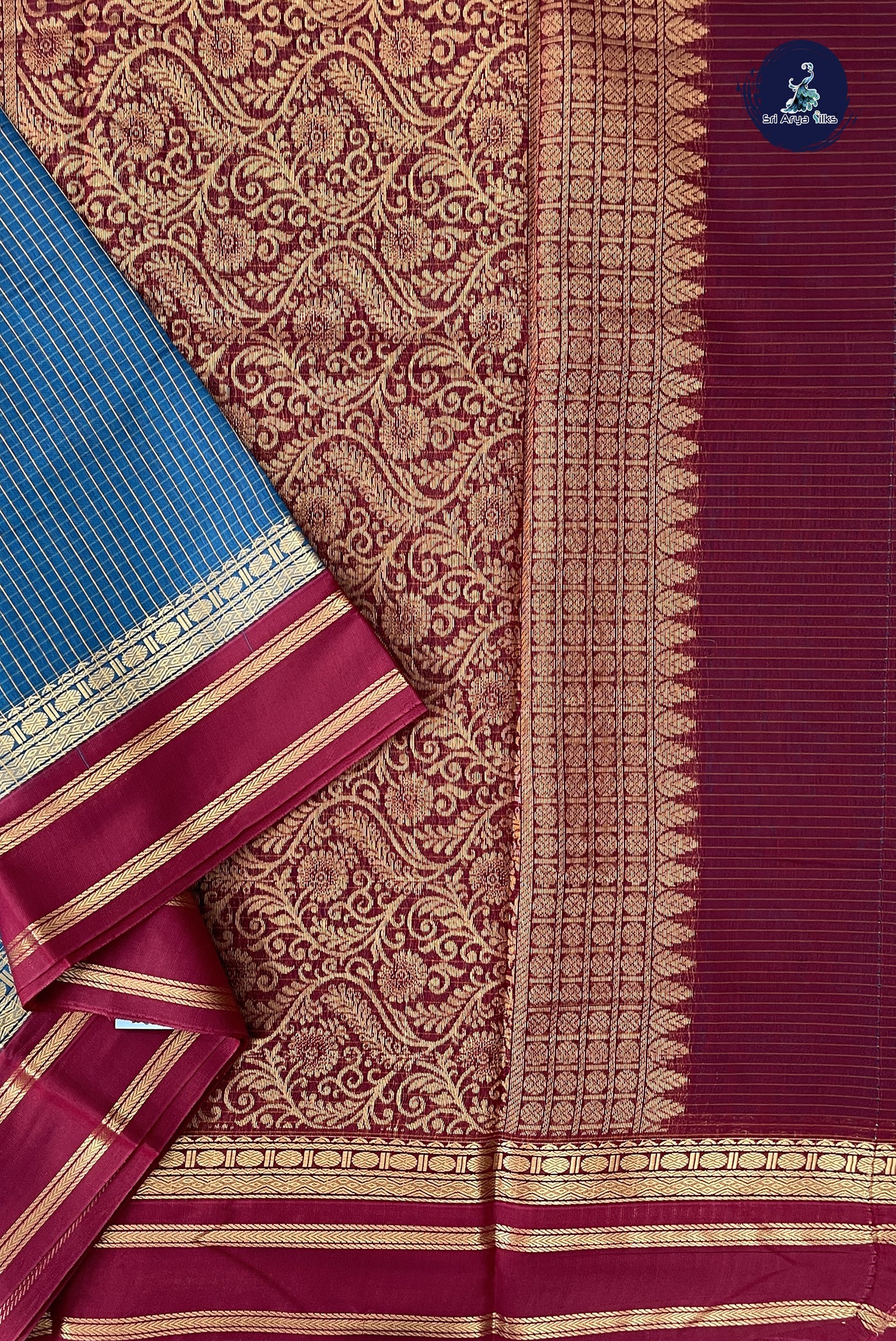 Sapphire Blue Madisar Semi Silk Cotton Saree With Checked Pattern