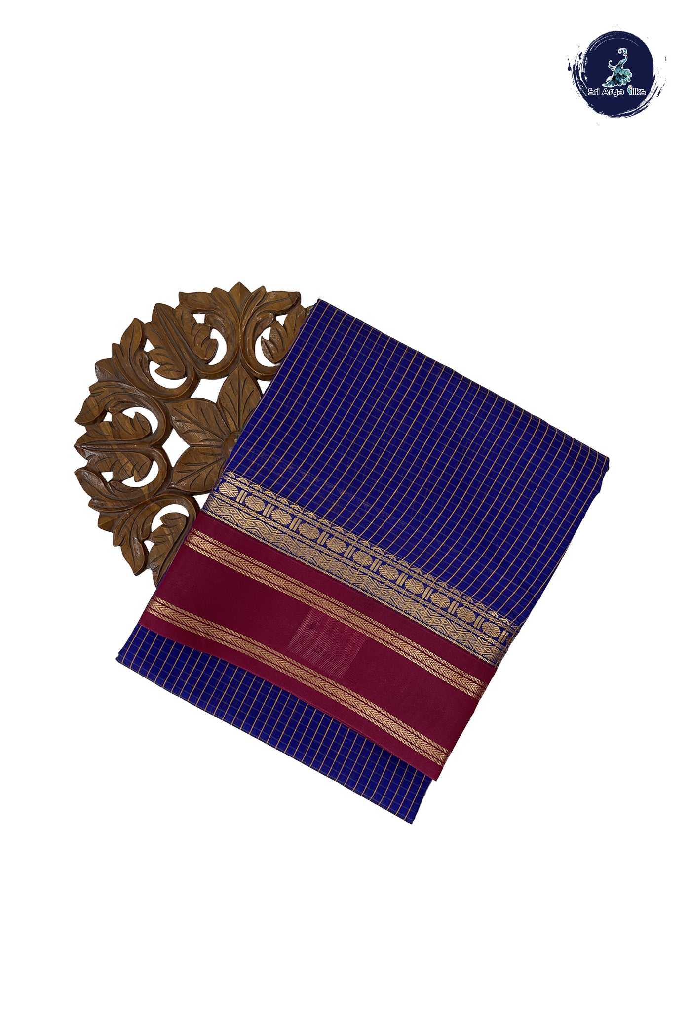 Blue Madisar Semi Silk Cotton Saree With Checked Pattern