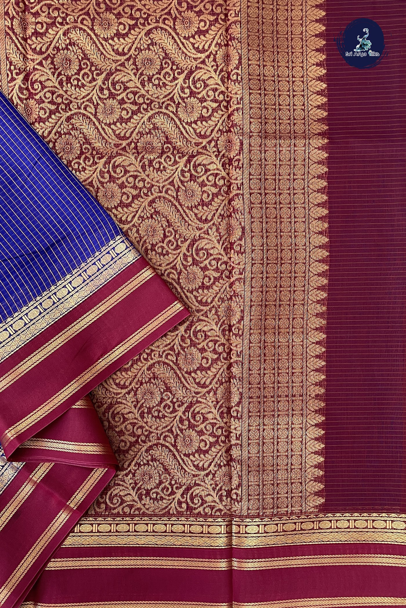 Blue Madisar Semi Silk Cotton Saree With Checked Pattern