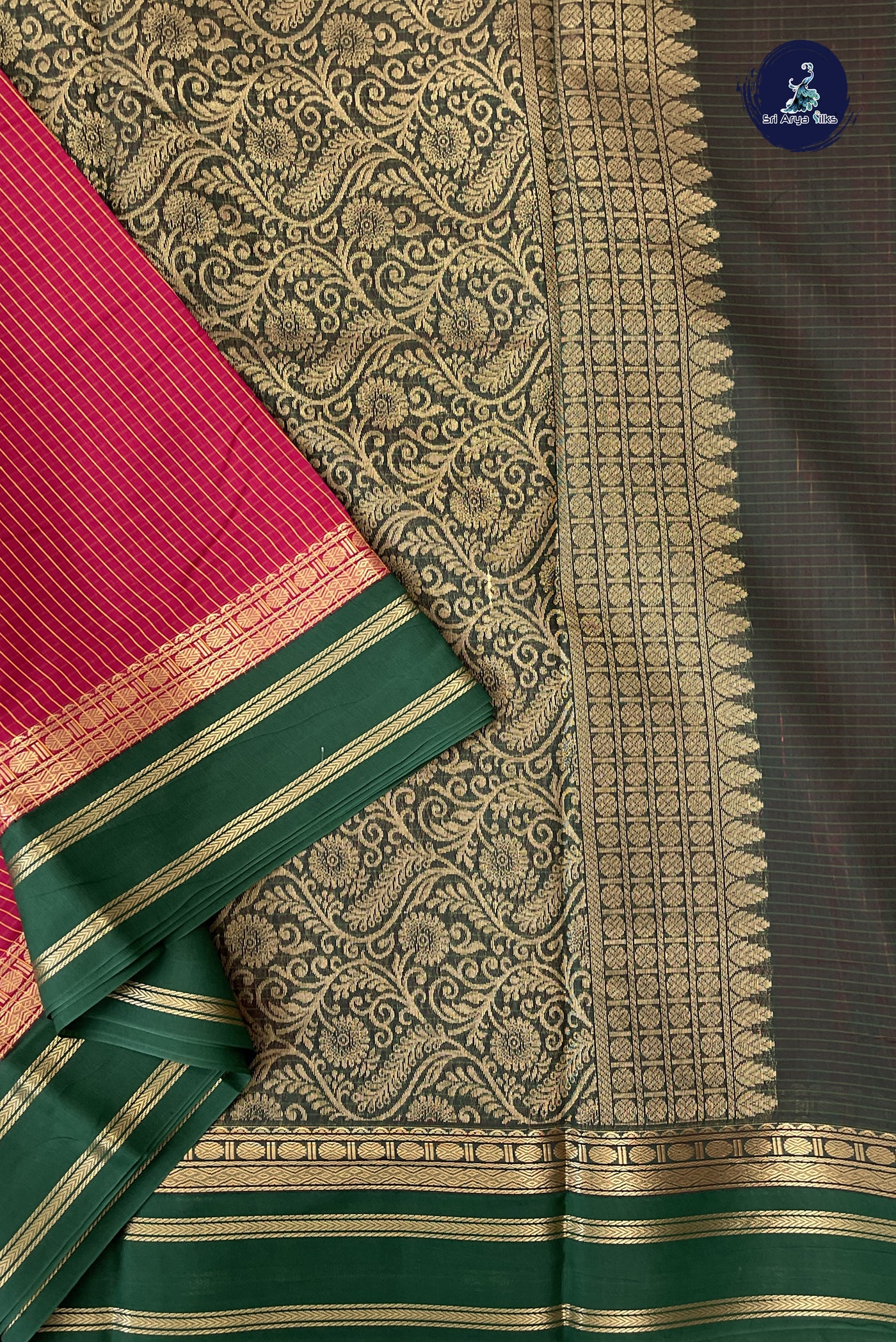 Dark Pink Madisar Semi Silk Cotton Saree With Checked Pattern