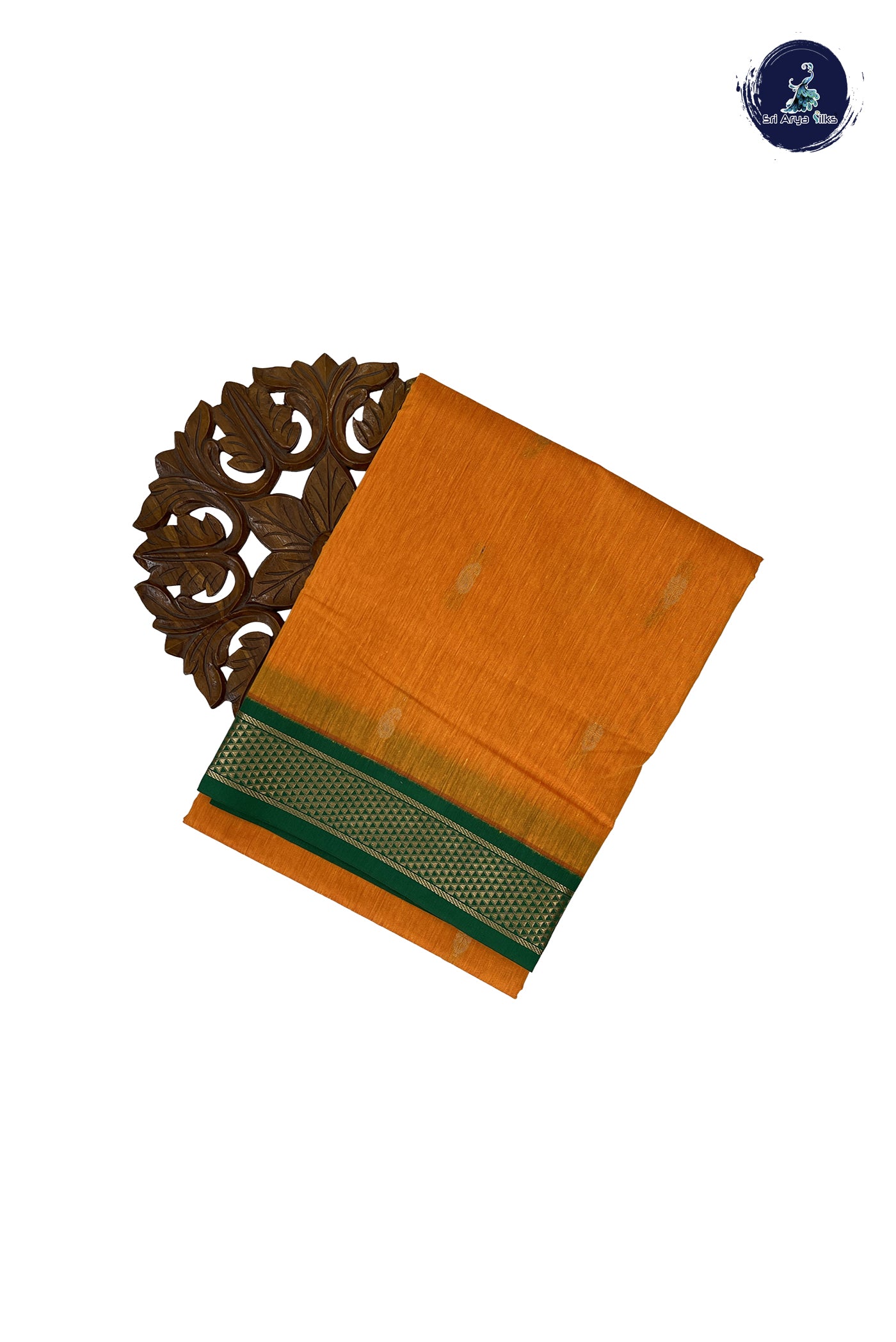 Yellowish Orange Madisar Semi Silk Cotton Saree With Zari Buttas Pattern