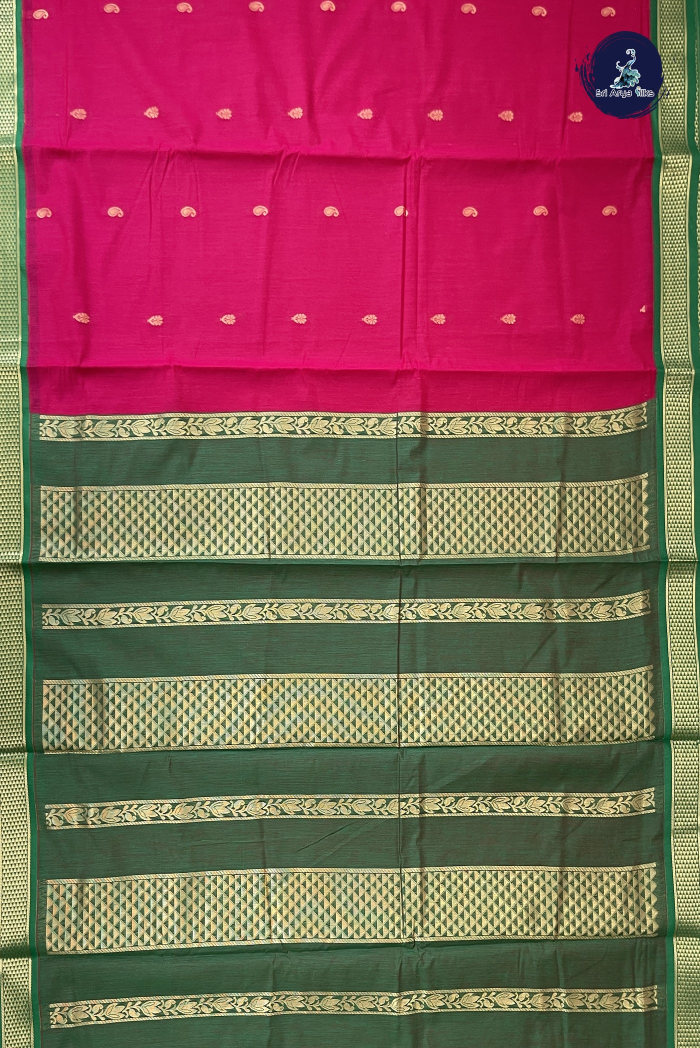 Dark Pink Madisar Semi Silk Cotton Saree With Zari Buttas Pattern