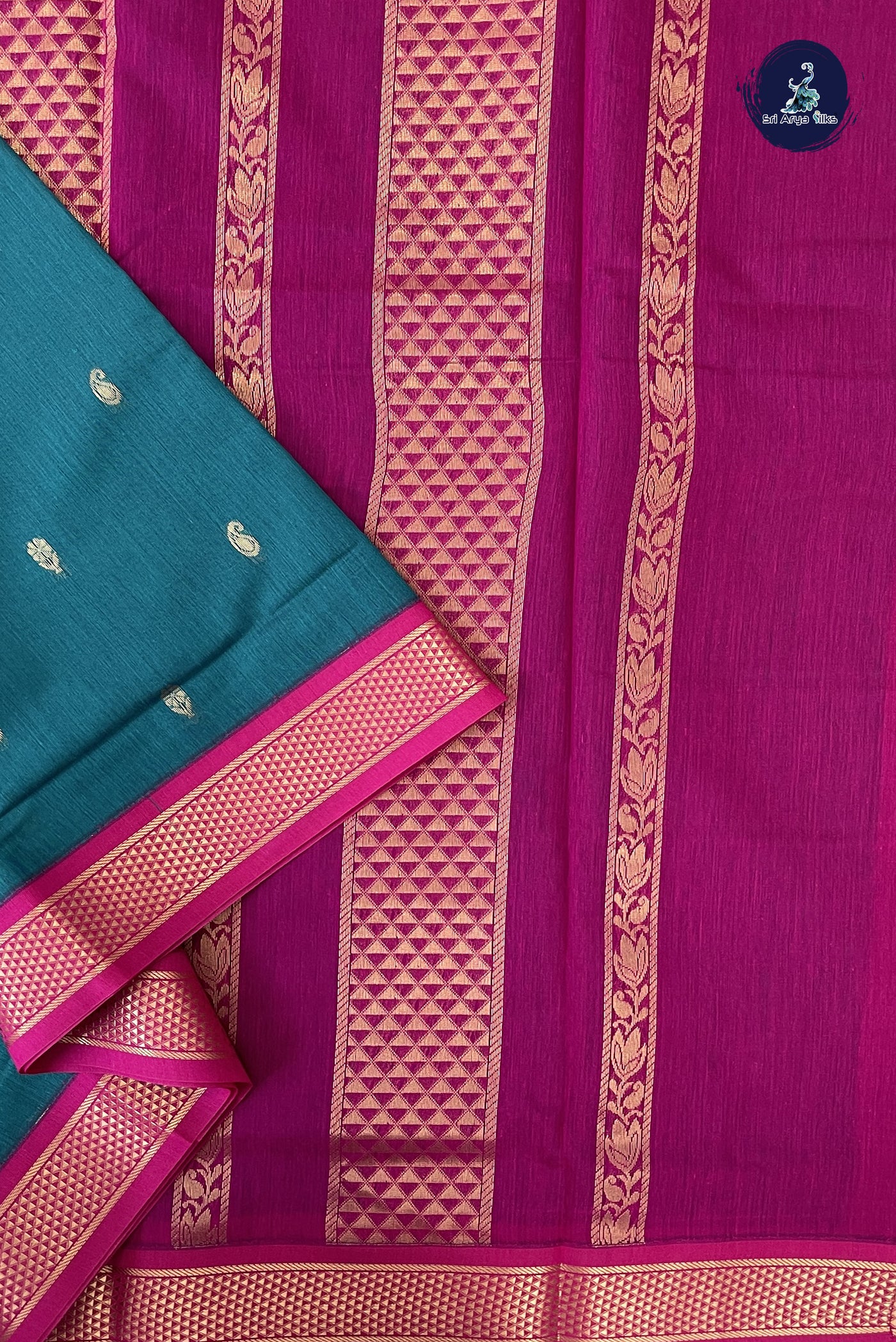 Sapphire Green Madisar Semi Silk Cotton Saree With Zari Buttas Pattern