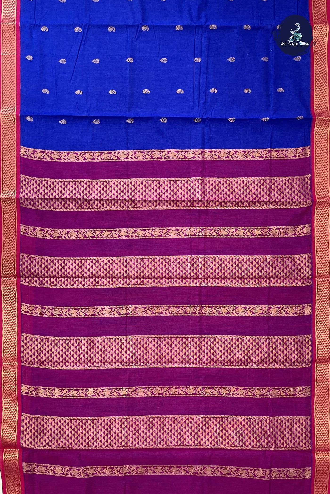 Dark Blue Madisar Semi Silk Cotton Saree With Zari Buttas Pattern