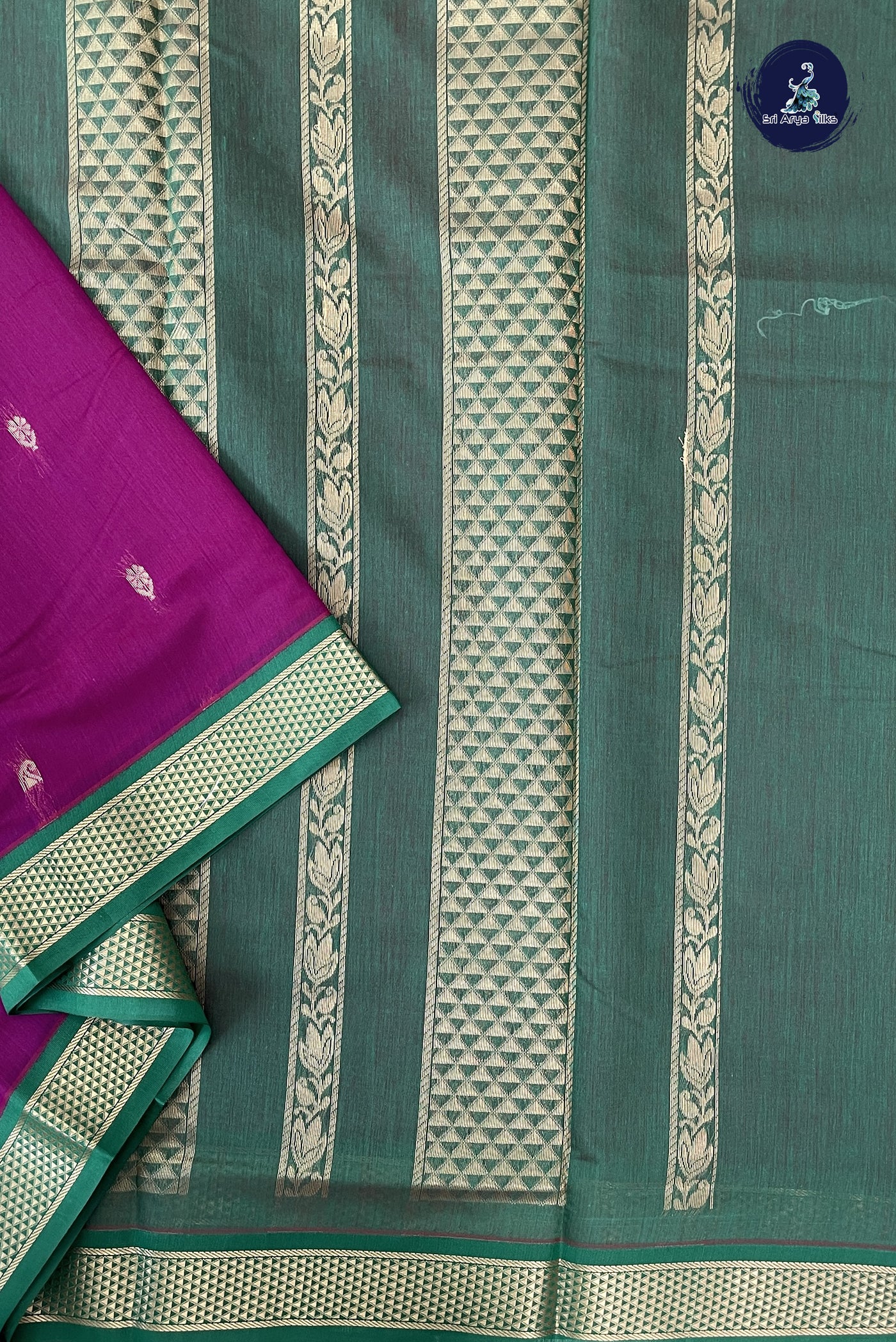 Dual Tone Purple Madisar Semi Silk Cotton Saree With Zari Buttas Pattern