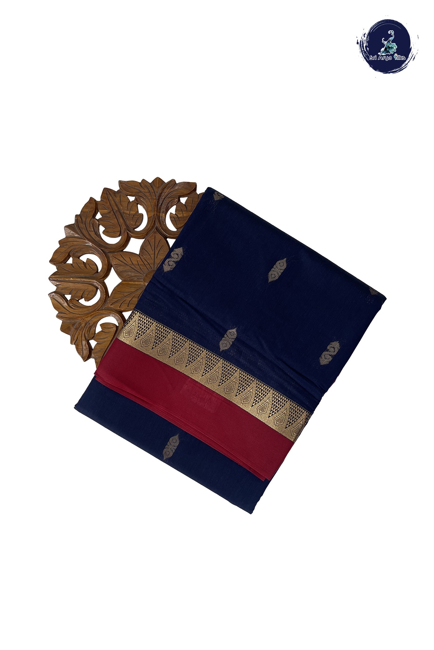 Navy Blue Madisar Semi Silk Cotton Saree With Zari Buttas Pattern