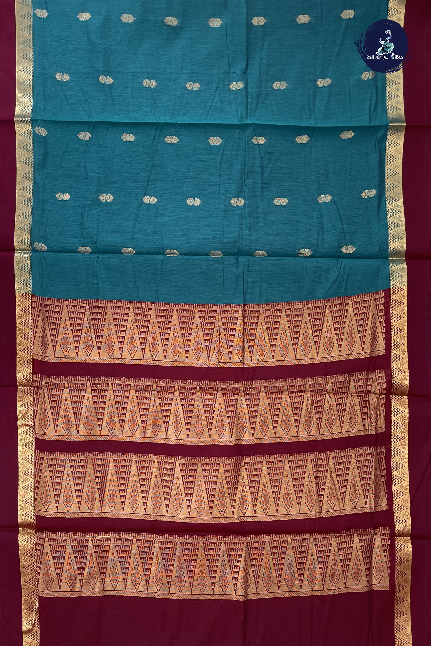 Sapphire Green Madisar Semi Silk Cotton Saree With Zari Buttas Pattern