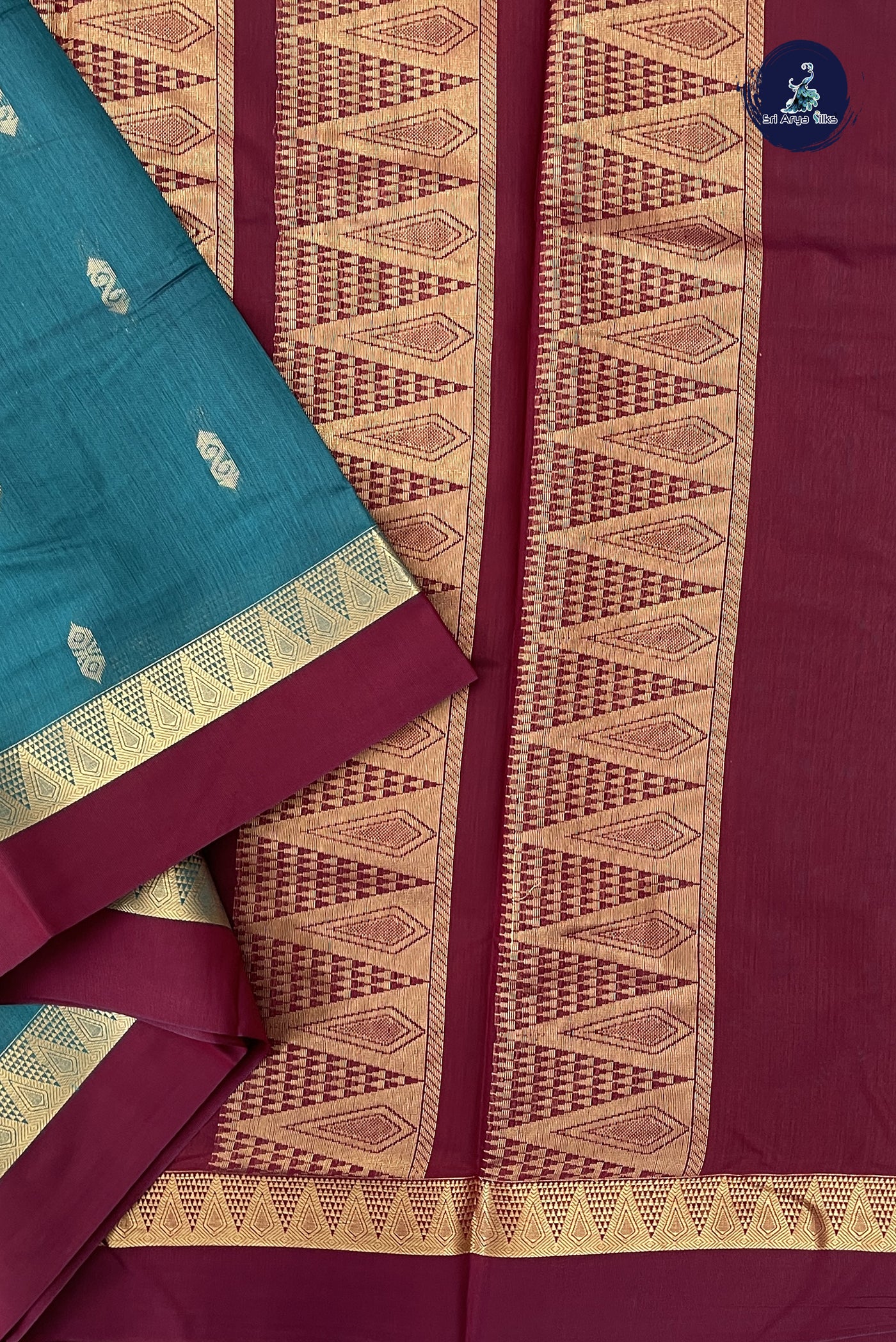 Sapphire Green Madisar Semi Silk Cotton Saree With Zari Buttas Pattern