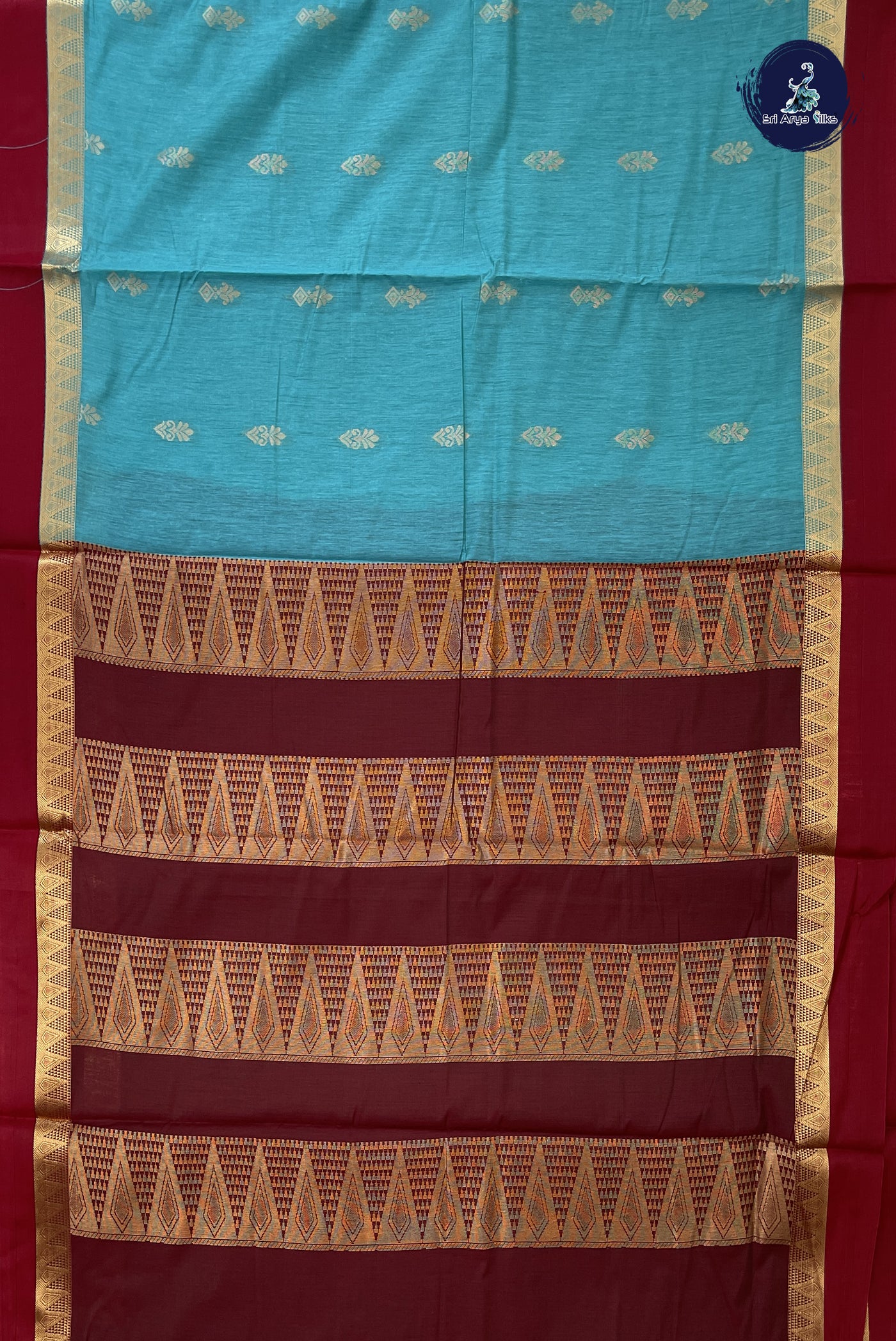 Light Blue Madisar Semi Silk Cotton Saree With Zari Buttas Pattern