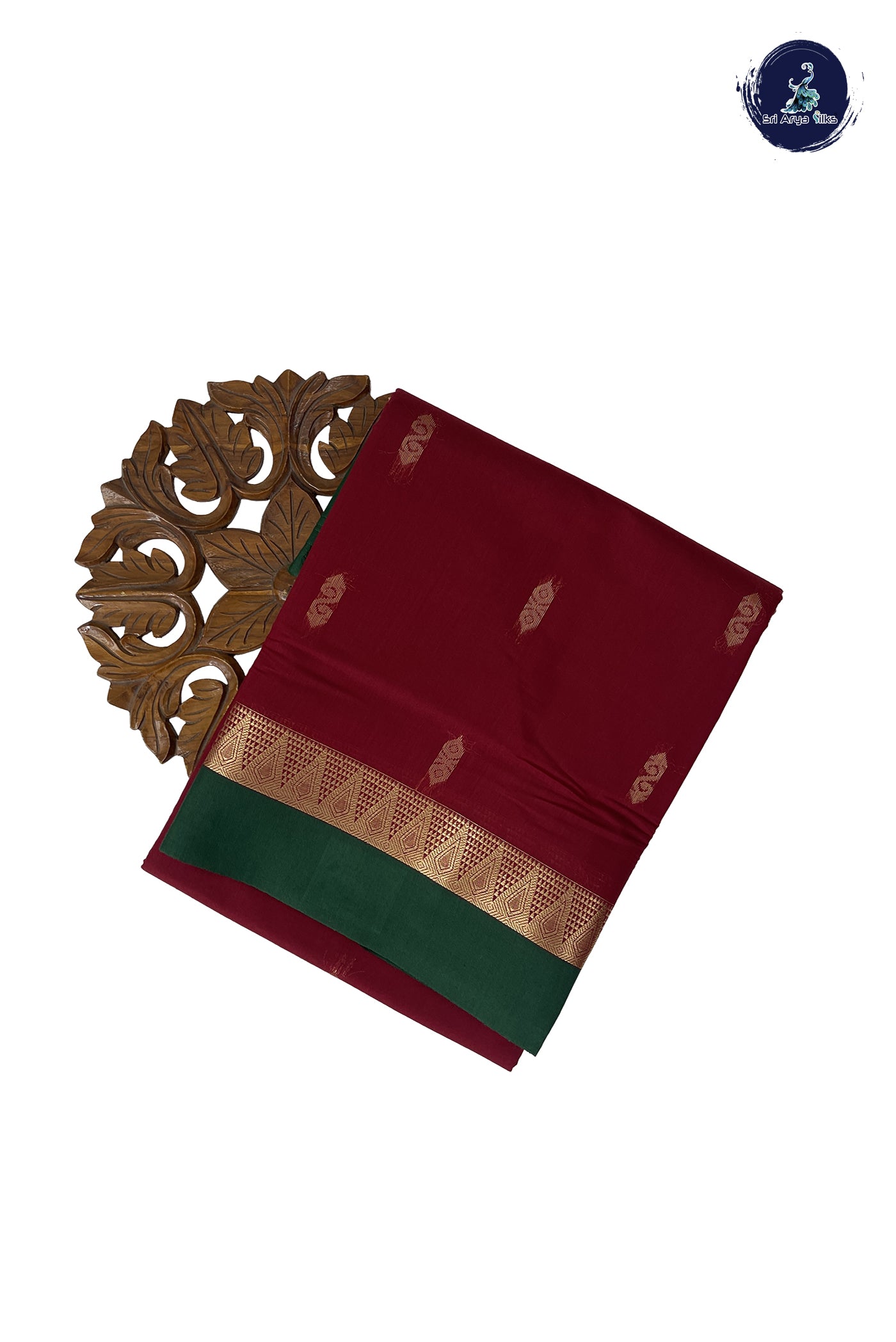 Maroon Madisar Semi Silk Cotton Saree With Zari Buttas Pattern