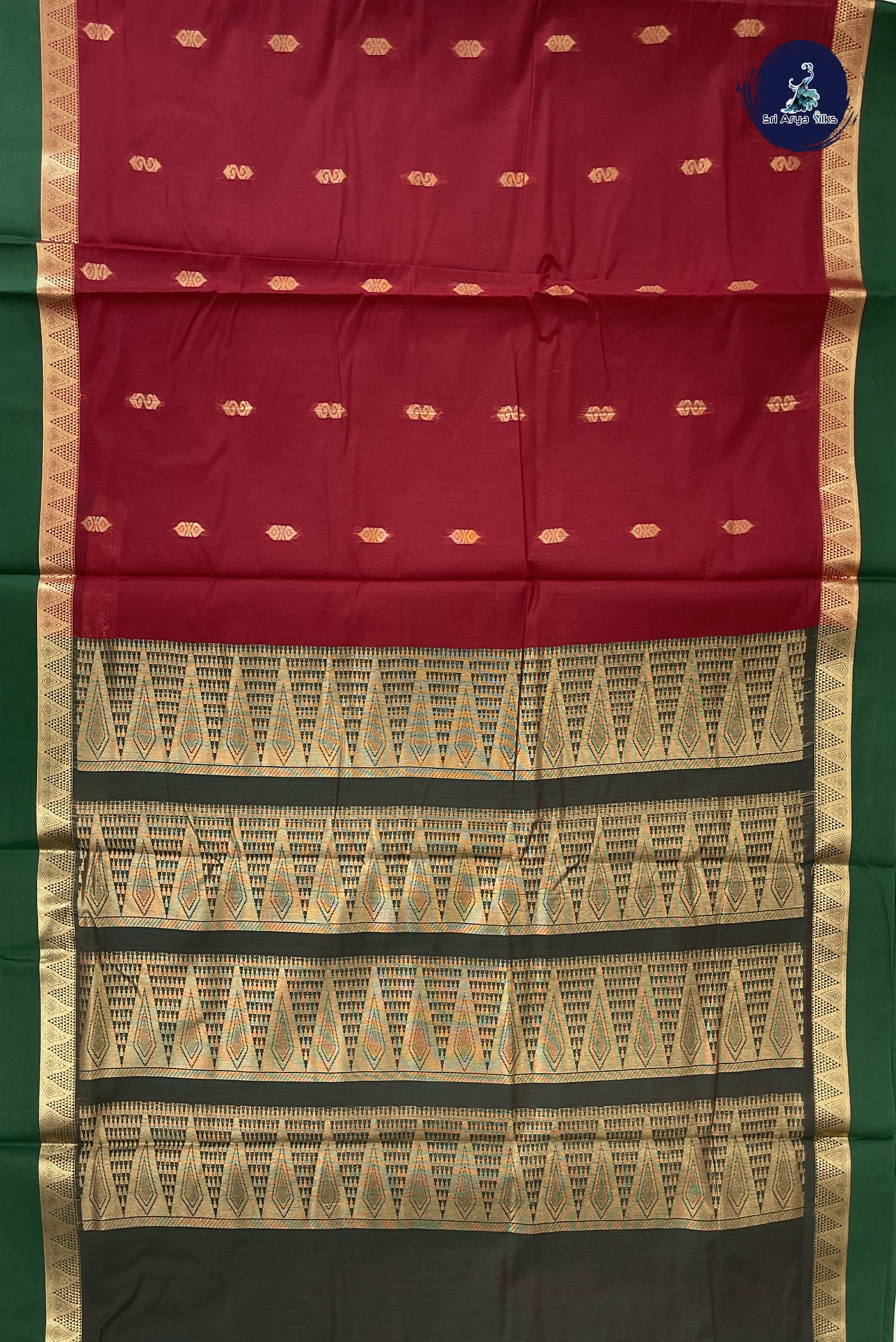 Maroon Madisar Semi Silk Cotton Saree With Zari Buttas Pattern
