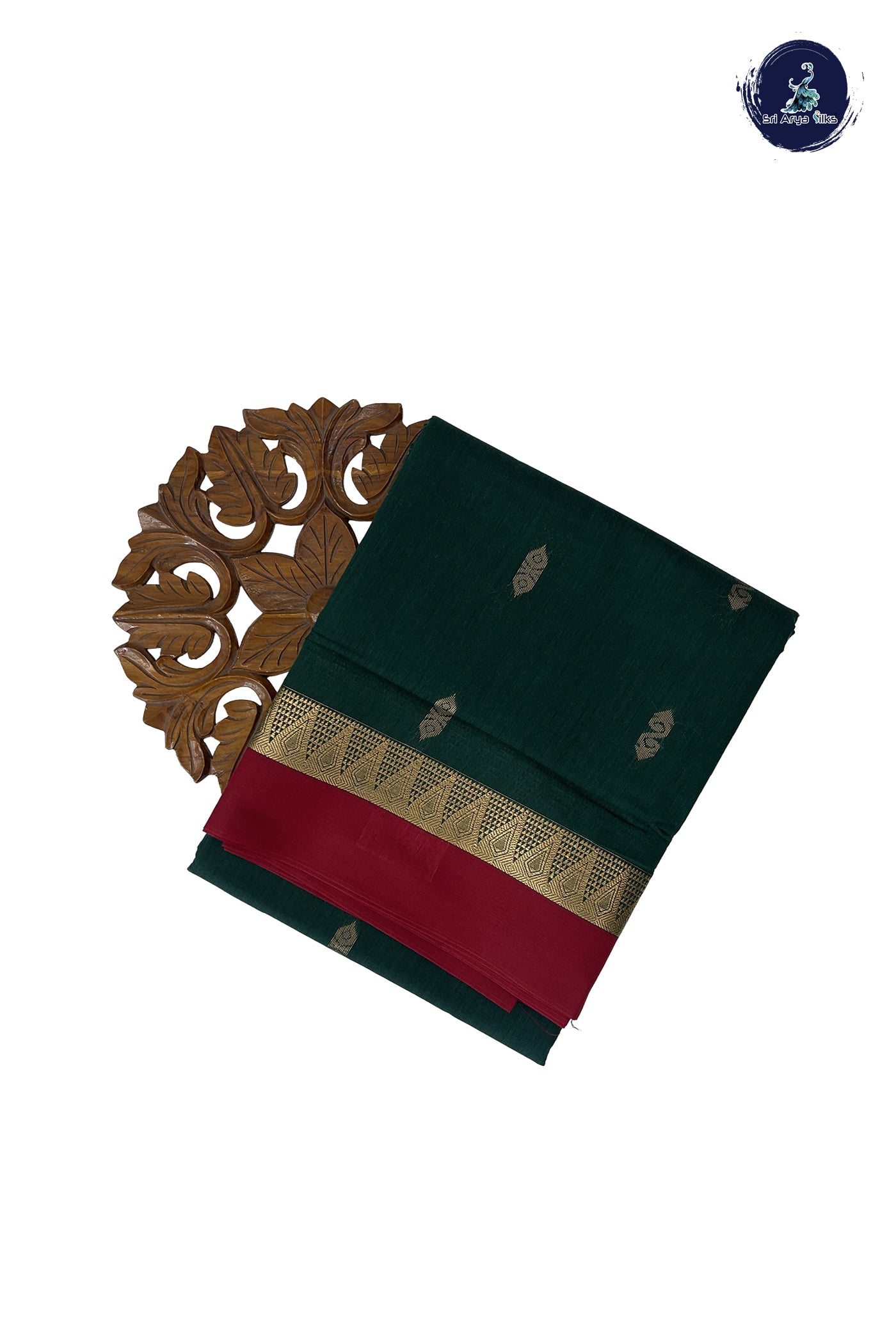 Bottle Green Madisar Semi Silk Cotton Saree With Zari Buttas Pattern