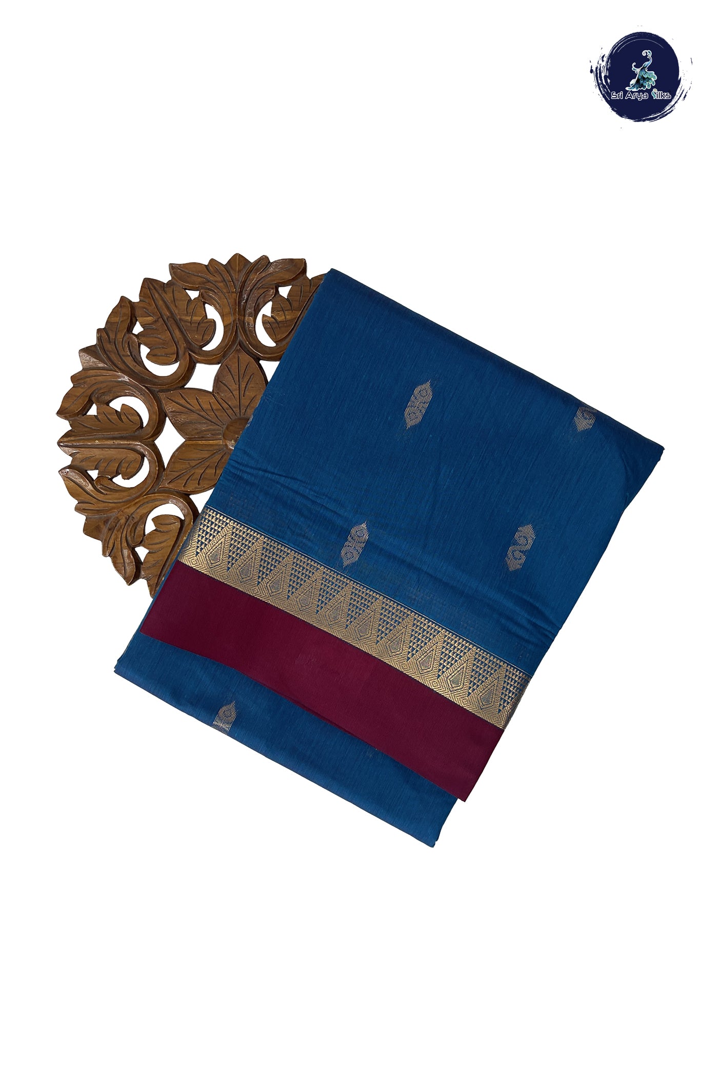Sapphire Blue Madisar Semi Silk Cotton Saree With Zari Buttas Pattern