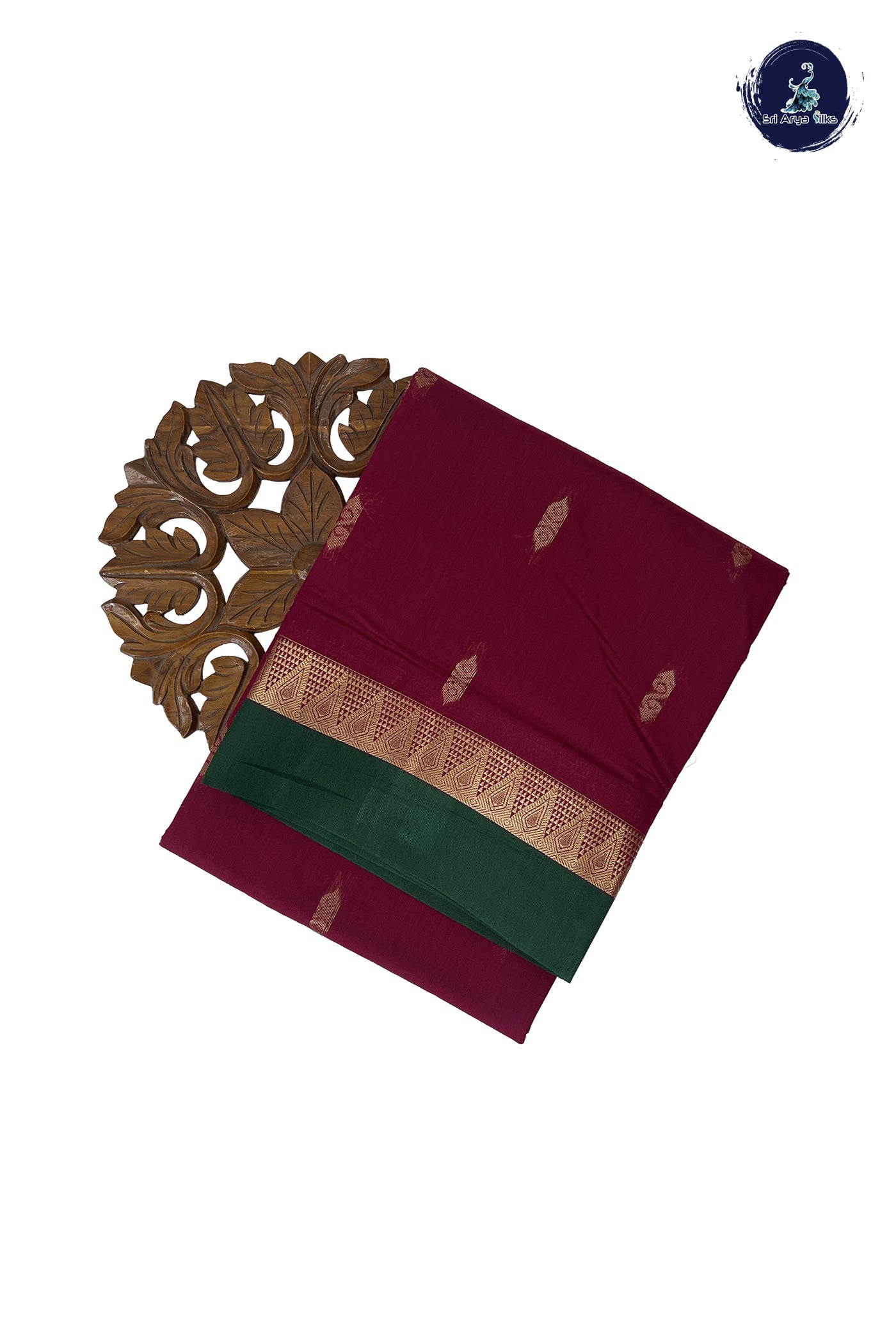 Maroon Madisar Semi Silk Cotton Saree With Zari Buttas Pattern