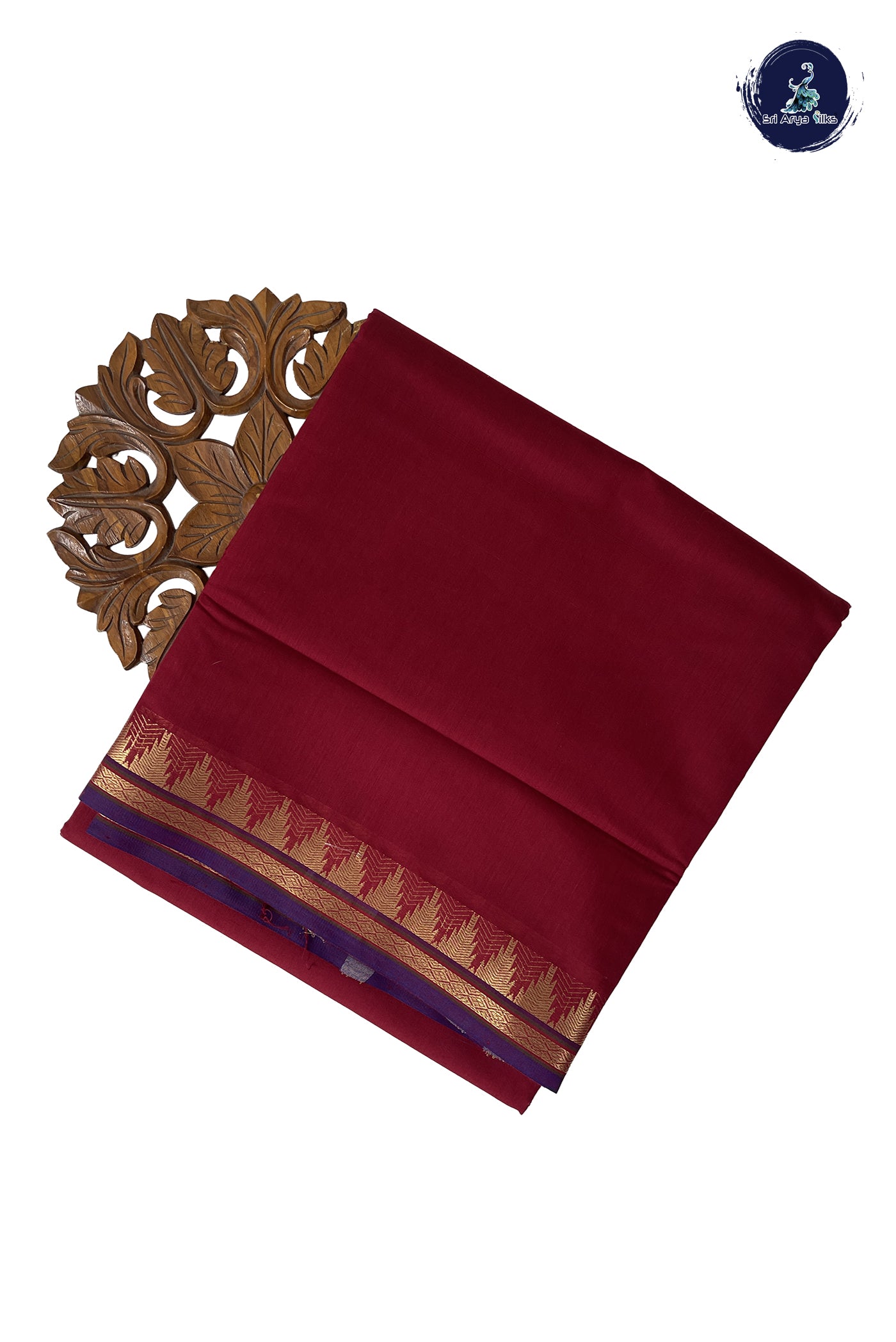 Maroon Madisar Semi Silk Cotton Saree With Plain Pattern