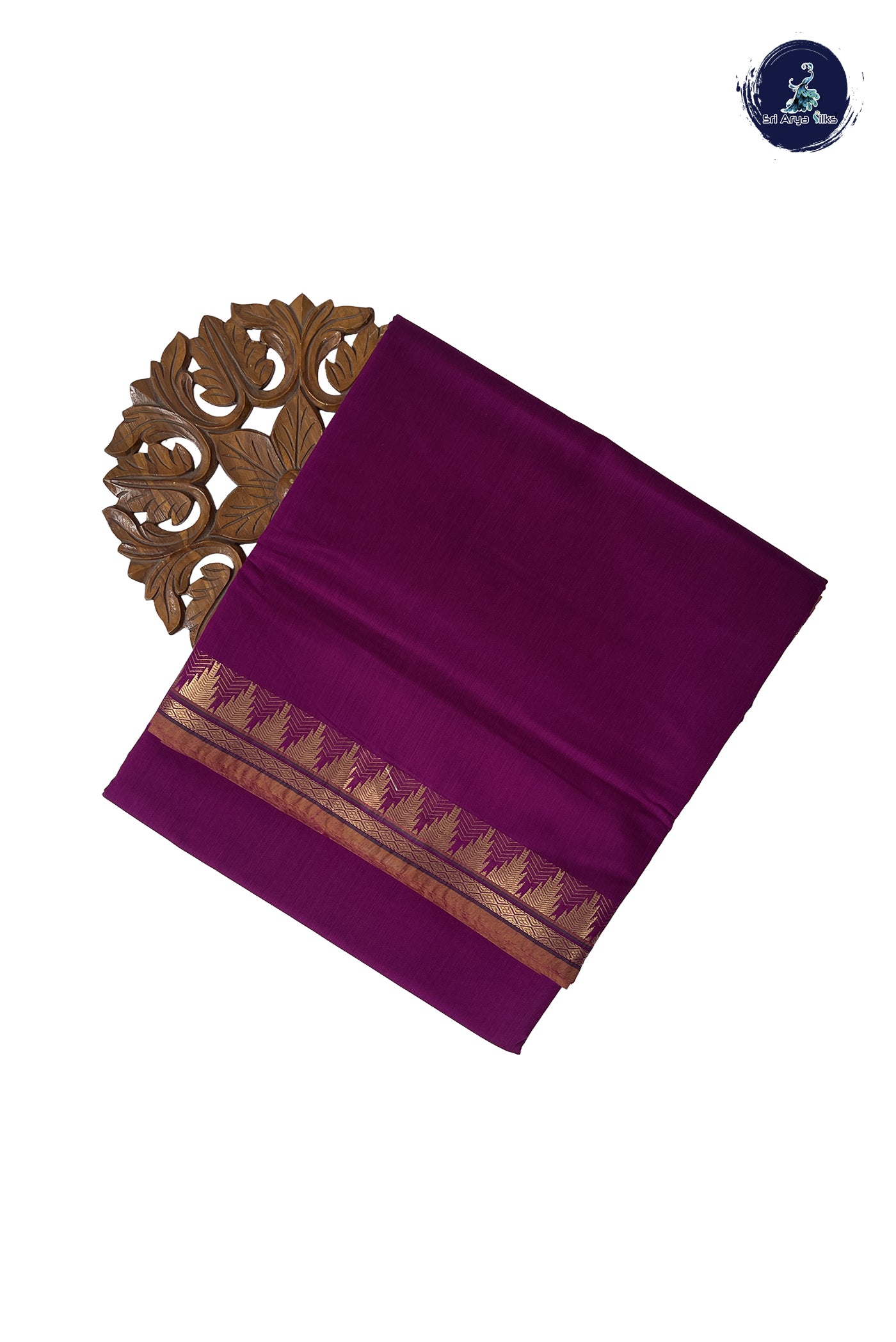 Magenta Purple Madisar Semi Silk Cotton Saree With Plain Pattern