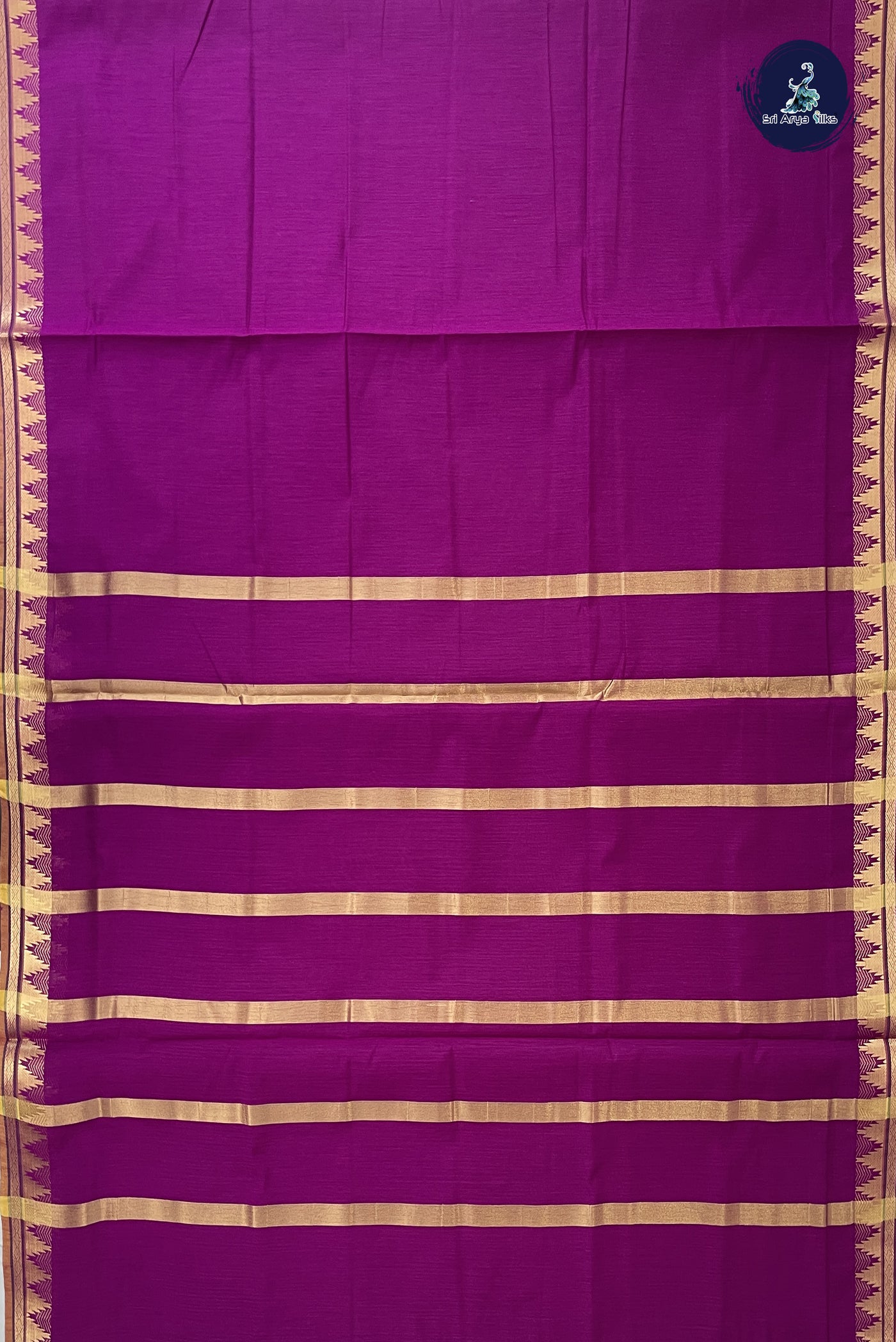 Magenta Purple Madisar Semi Silk Cotton Saree With Plain Pattern