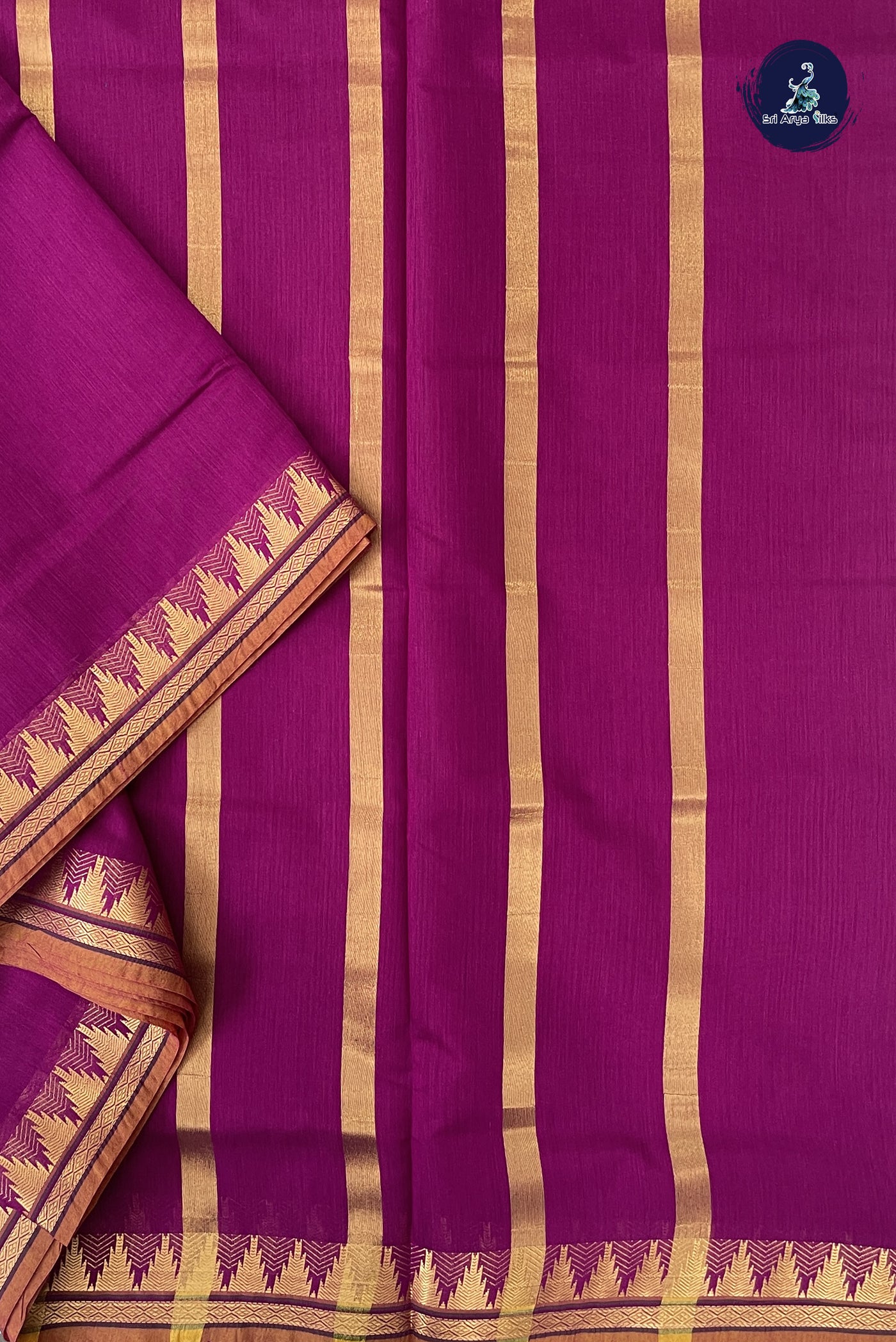 Magenta Purple Madisar Semi Silk Cotton Saree With Plain Pattern