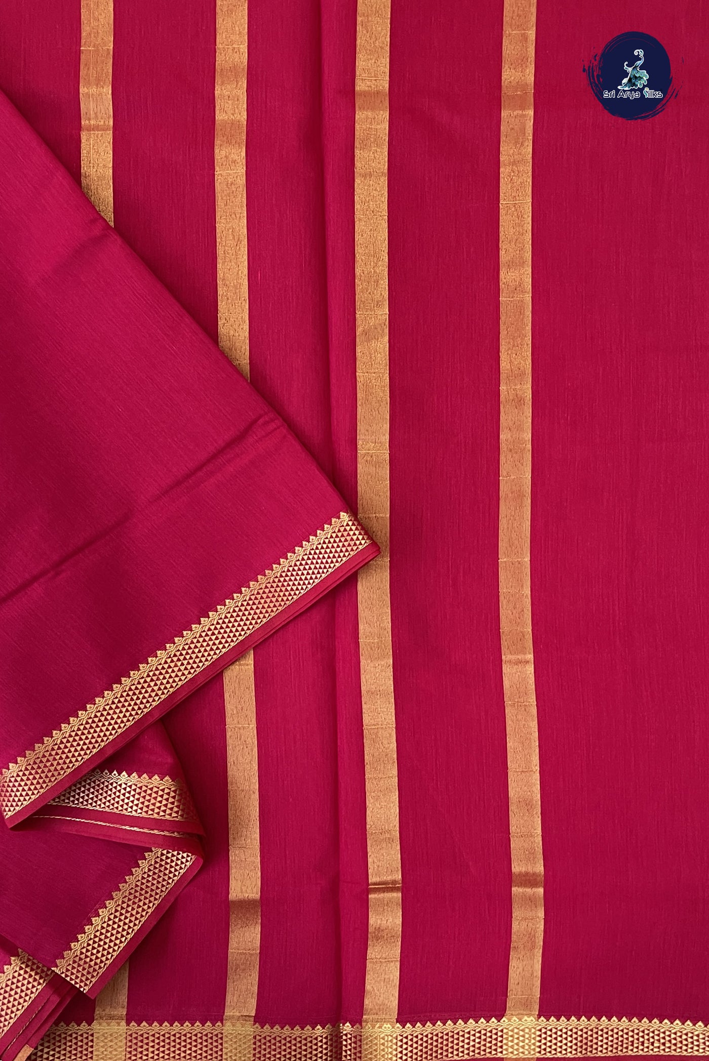 Dark Pink Madisar Semi Silk Cotton Saree With Plain Pattern