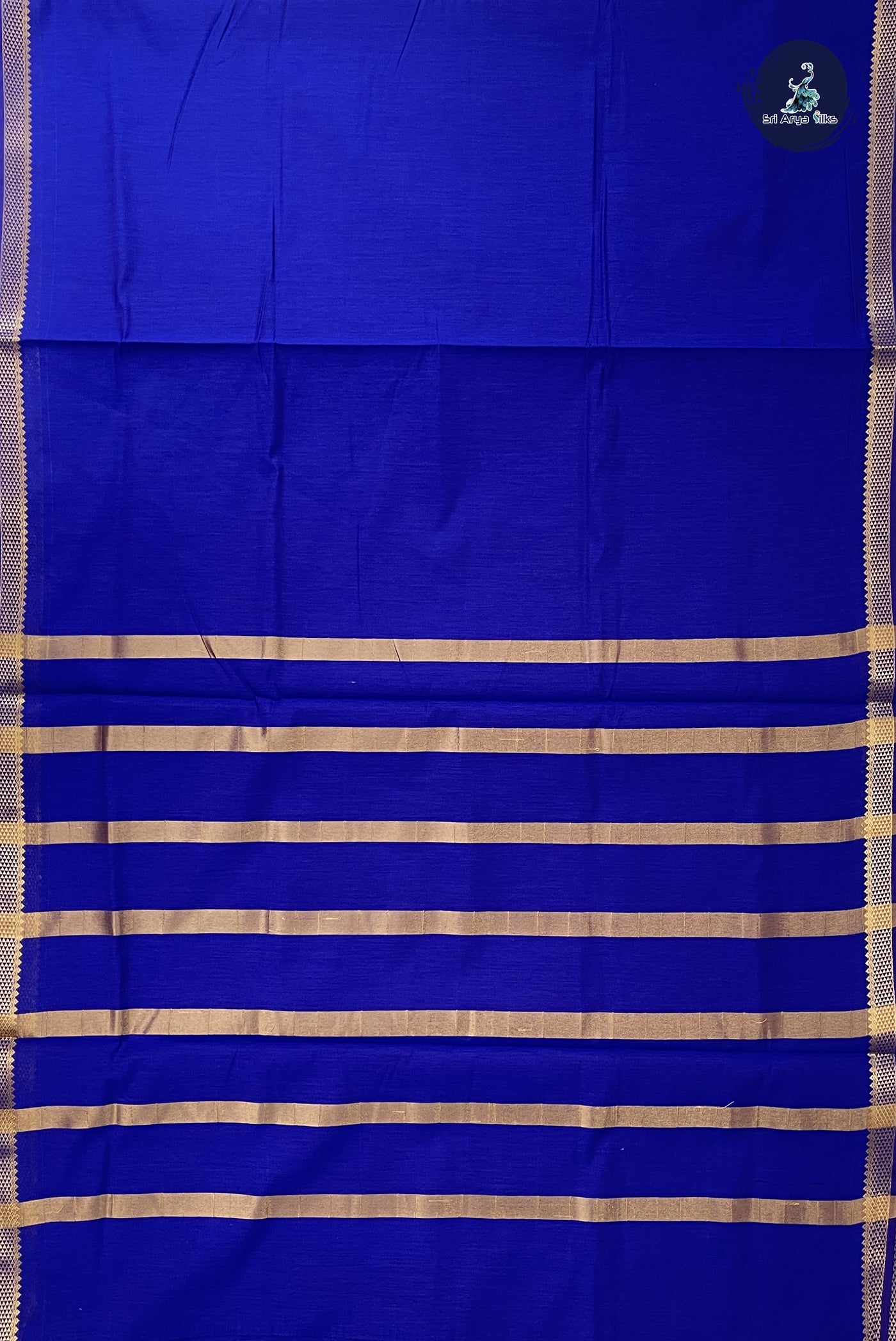 Dark Blue Madisar Semi Silk Cotton Saree With Plain Pattern
