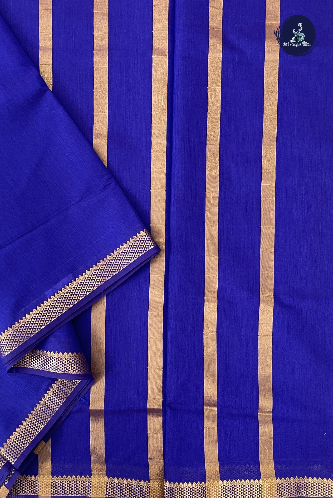 Dark Blue Madisar Semi Silk Cotton Saree With Plain Pattern