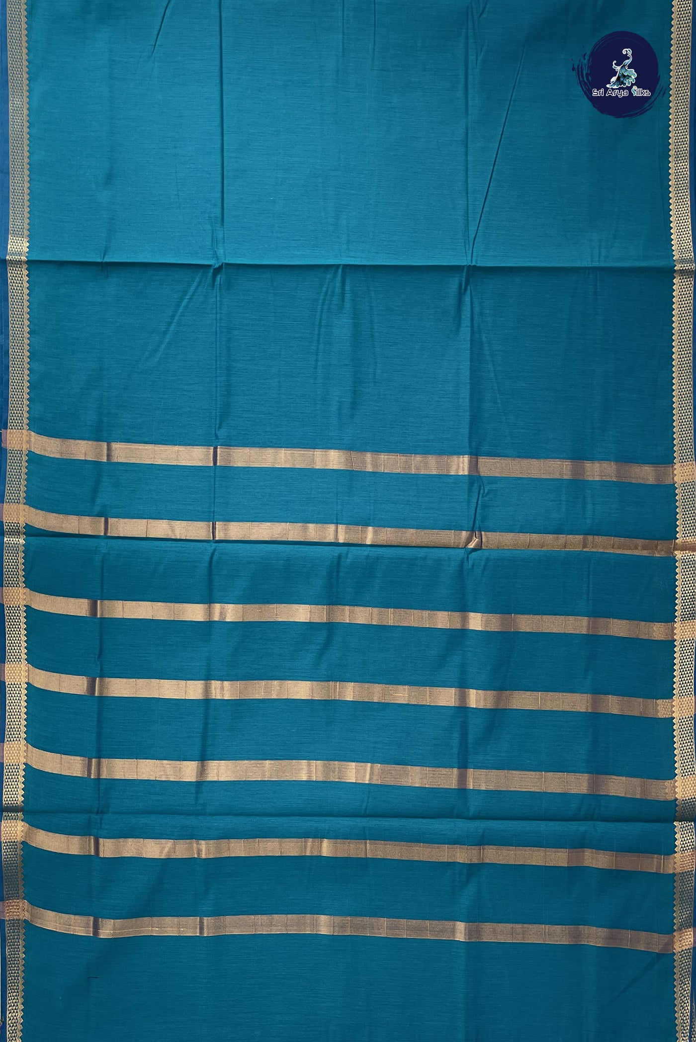 Sapphire Blue Madisar Semi Silk Cotton Saree With Plain Pattern