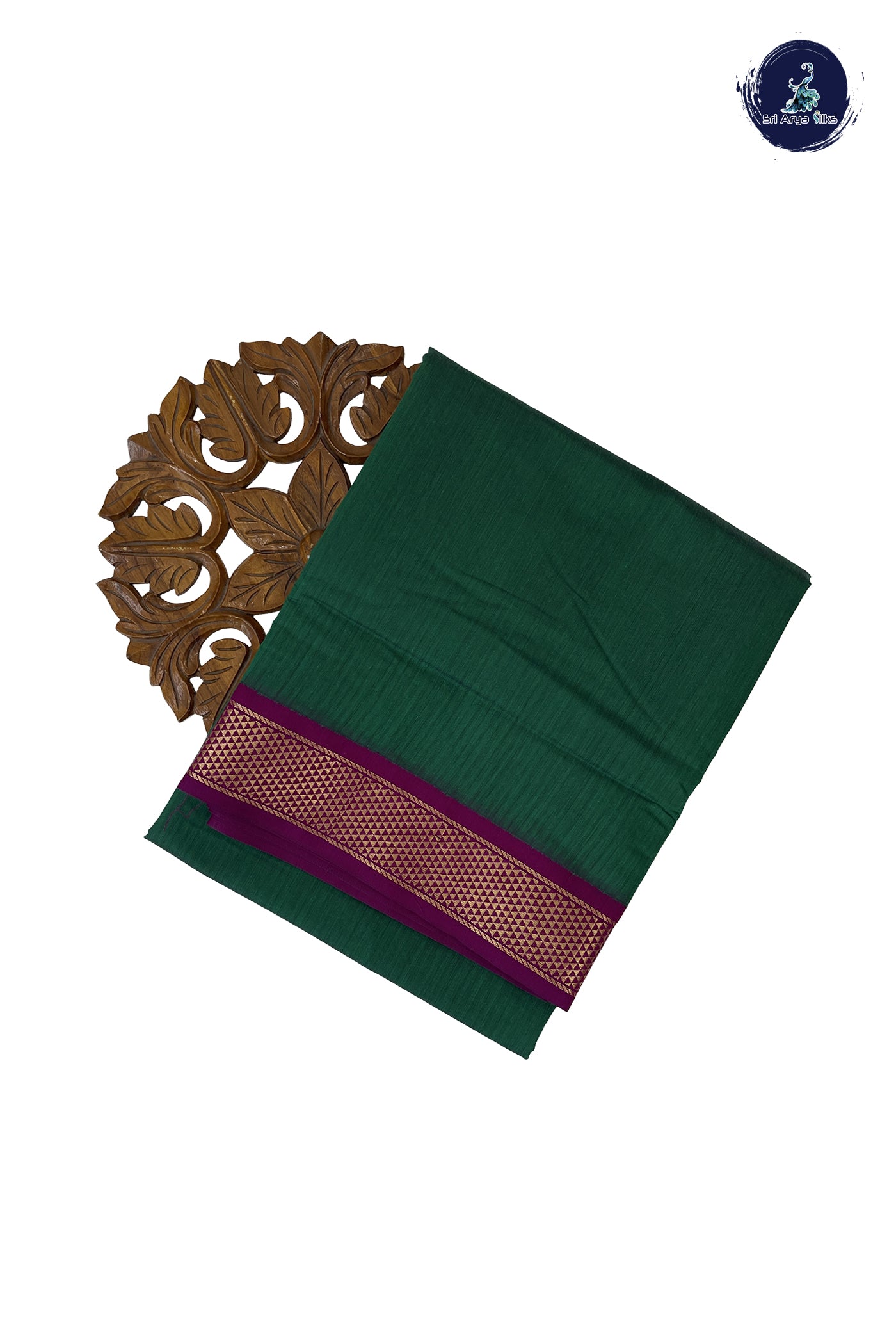 Dark Green Madisar Semi Silk Cotton Saree With Plain Pattern