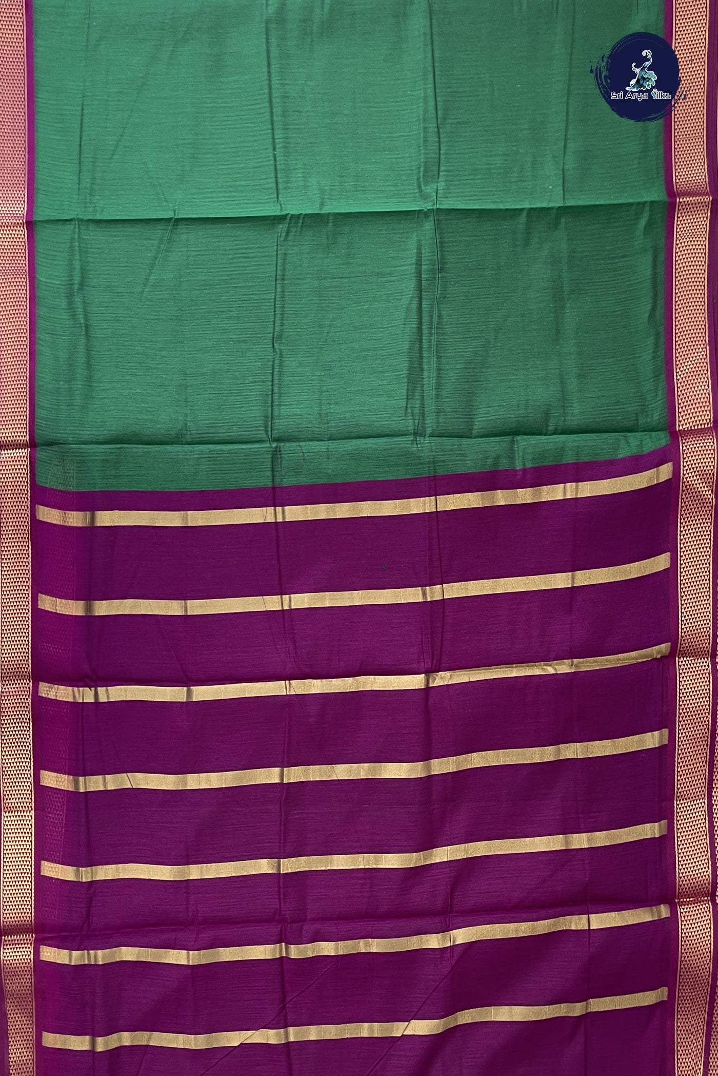 Dark Green Madisar Semi Silk Cotton Saree With Plain Pattern