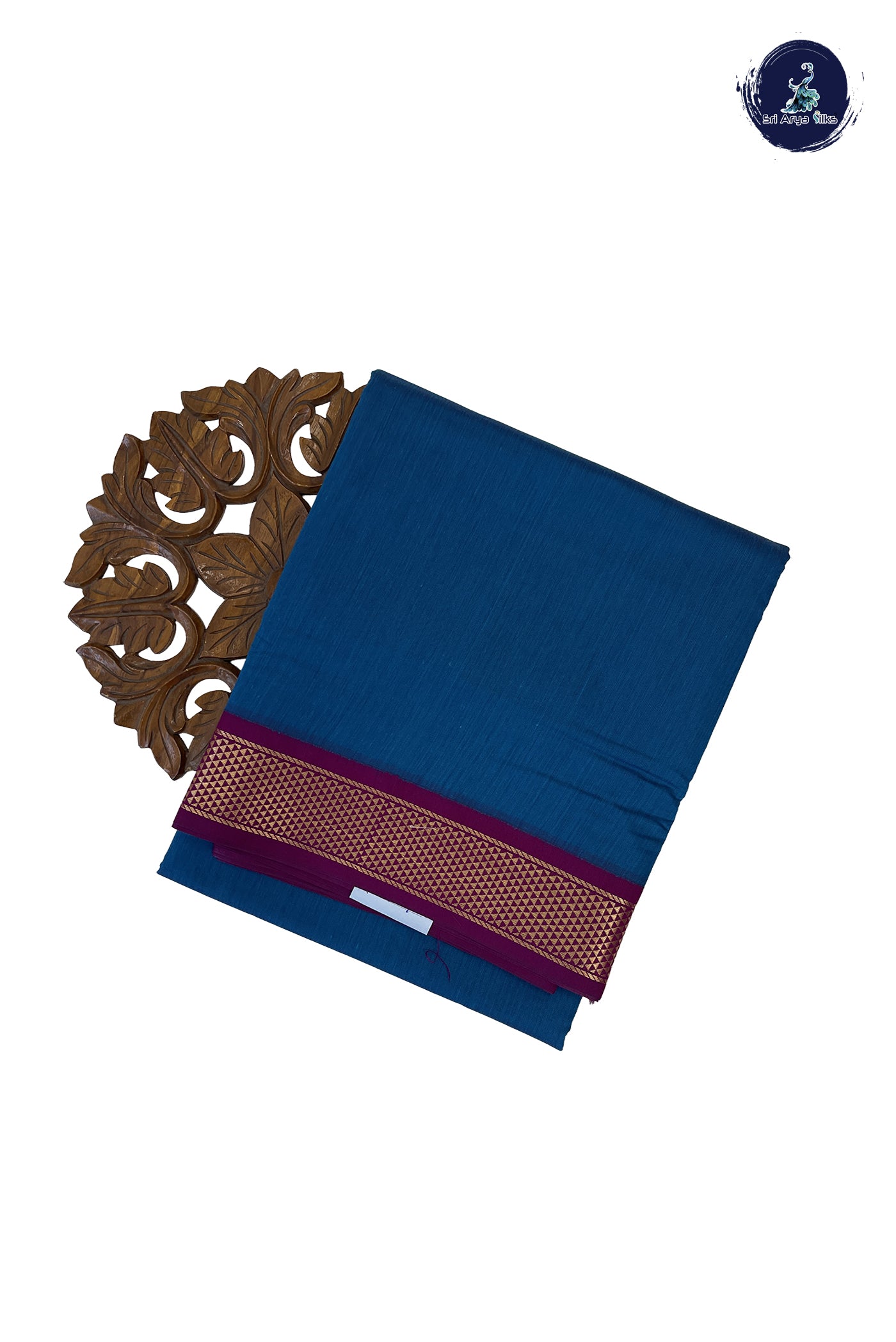 Peacock Blue Madisar Semi Silk Cotton Saree With Plain Pattern