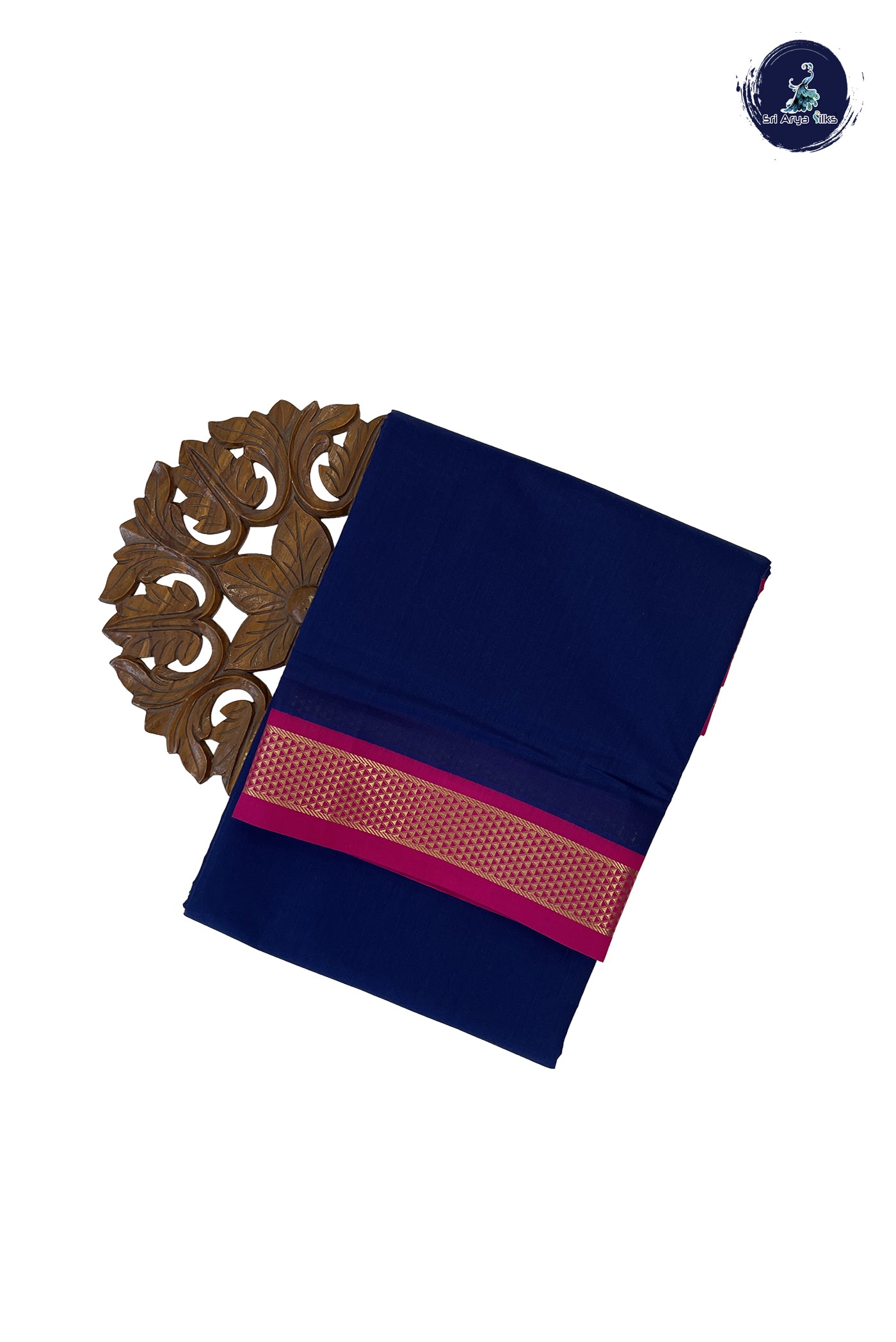 Navy Blue Madisar Semi Silk Cotton Saree With Plain Pattern