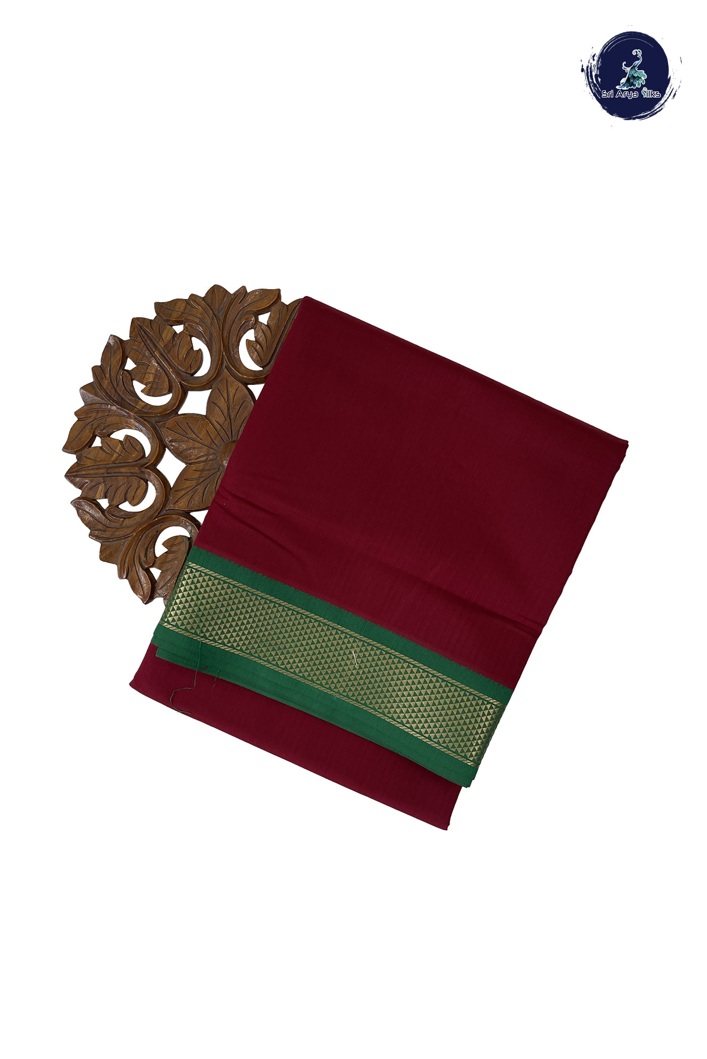 Maroon Madisar Semi Silk Cotton Saree With Plain Pattern