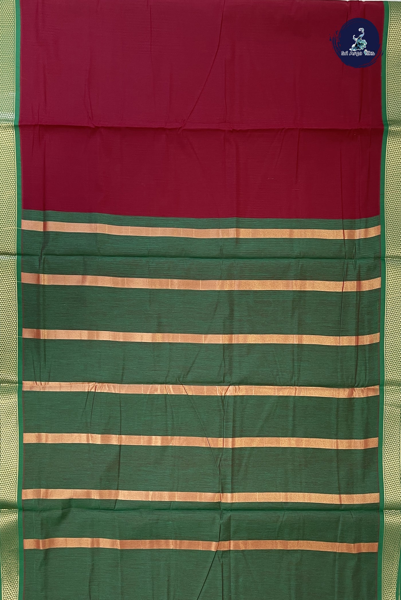 Maroon Madisar Semi Silk Cotton Saree With Plain Pattern