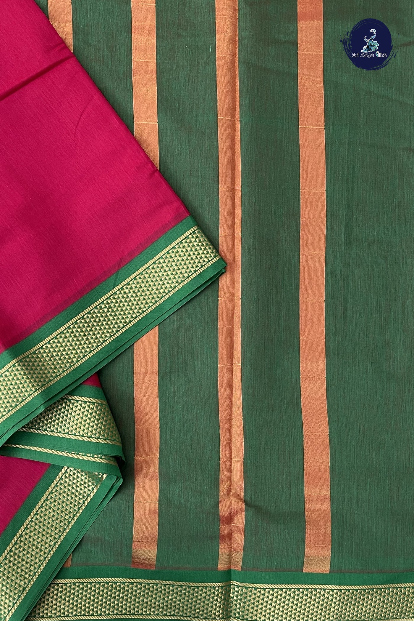 Dark Pink Madisar Semi Silk Cotton Saree With Plain Pattern