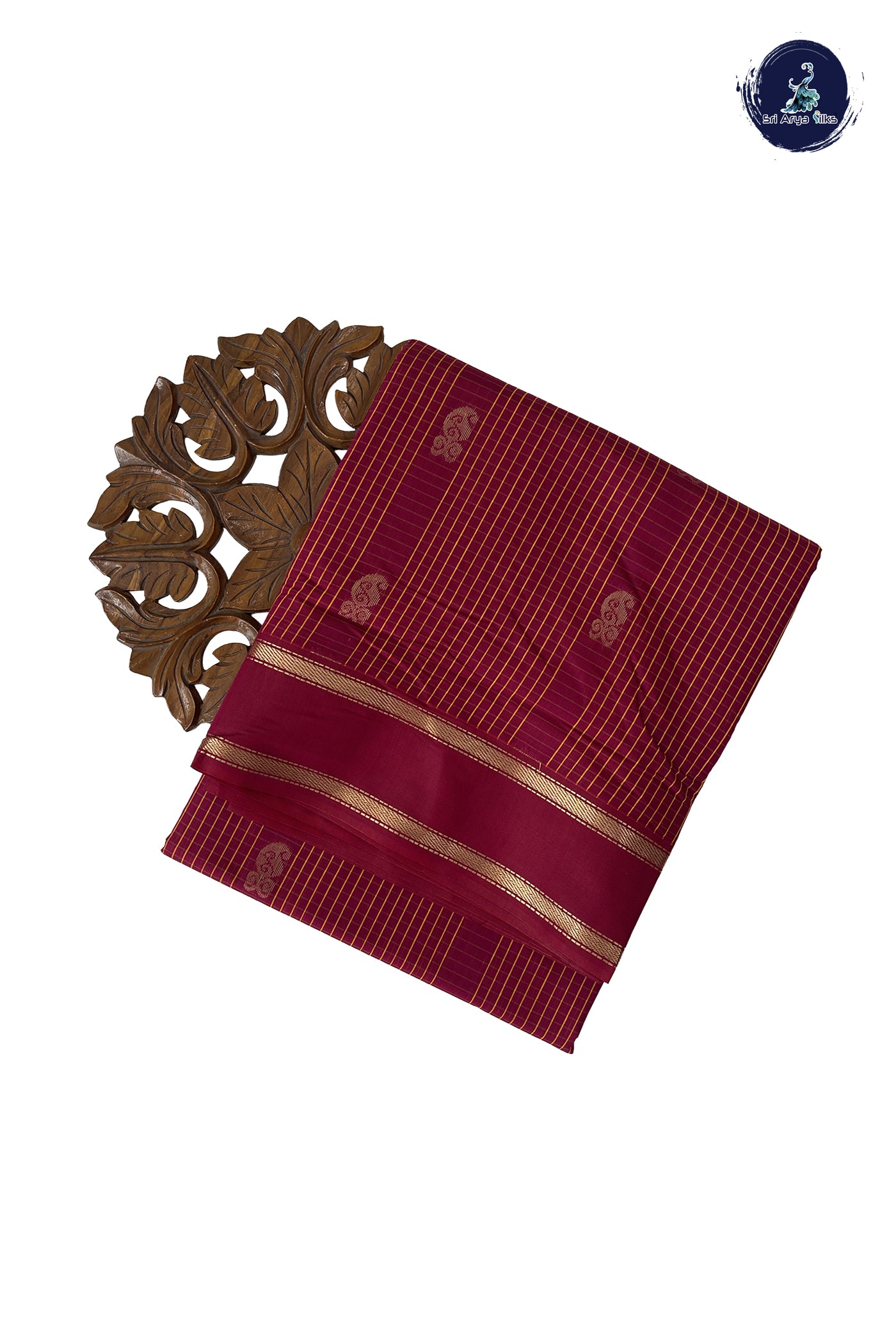 Maroon Madisar Semi Silk Cotton Saree With Checked Pattern