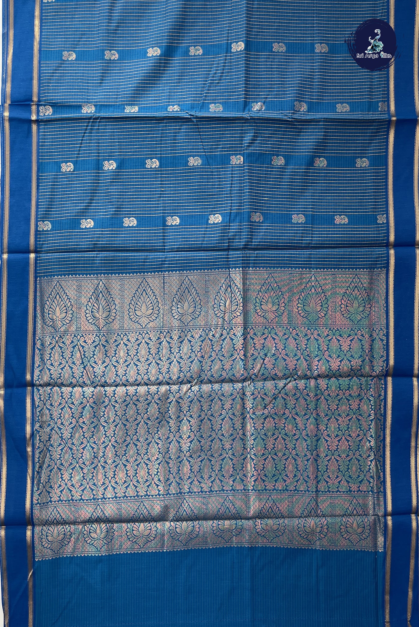 Sapphire Blue Madisar Semi Silk Cotton Saree With Checked Pattern