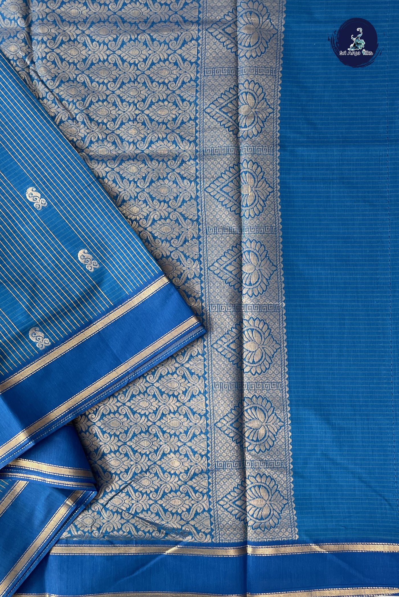 Sapphire Blue Madisar Semi Silk Cotton Saree With Checked Pattern