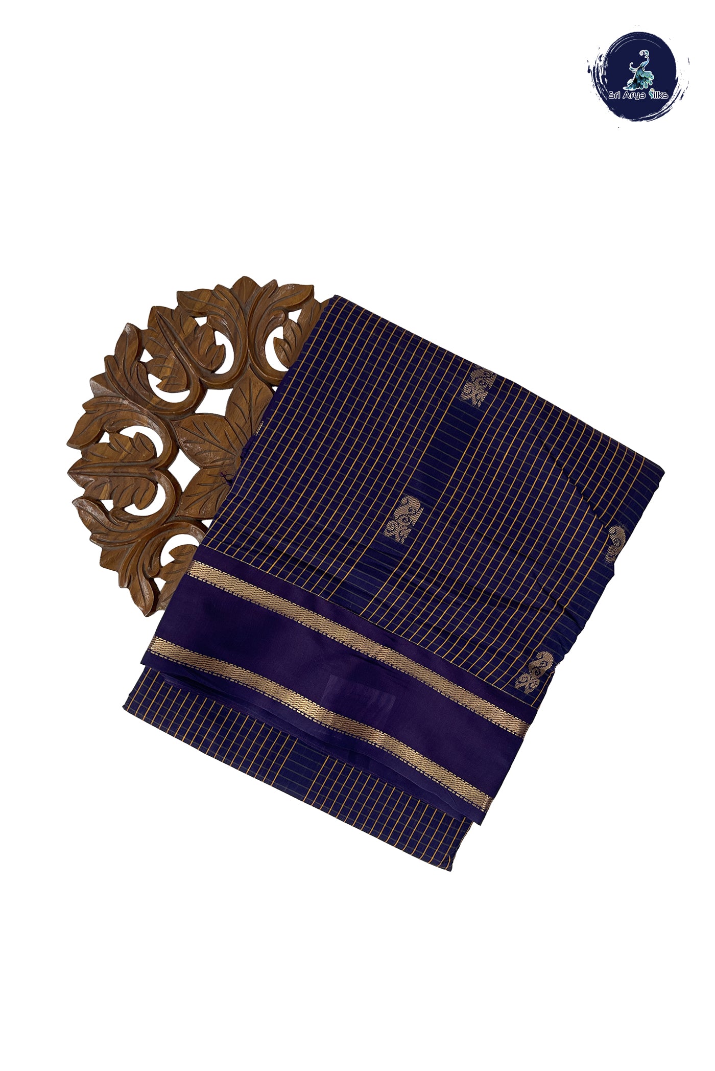 Navy Blue Madisar Semi Silk Cotton Saree With Checked Pattern