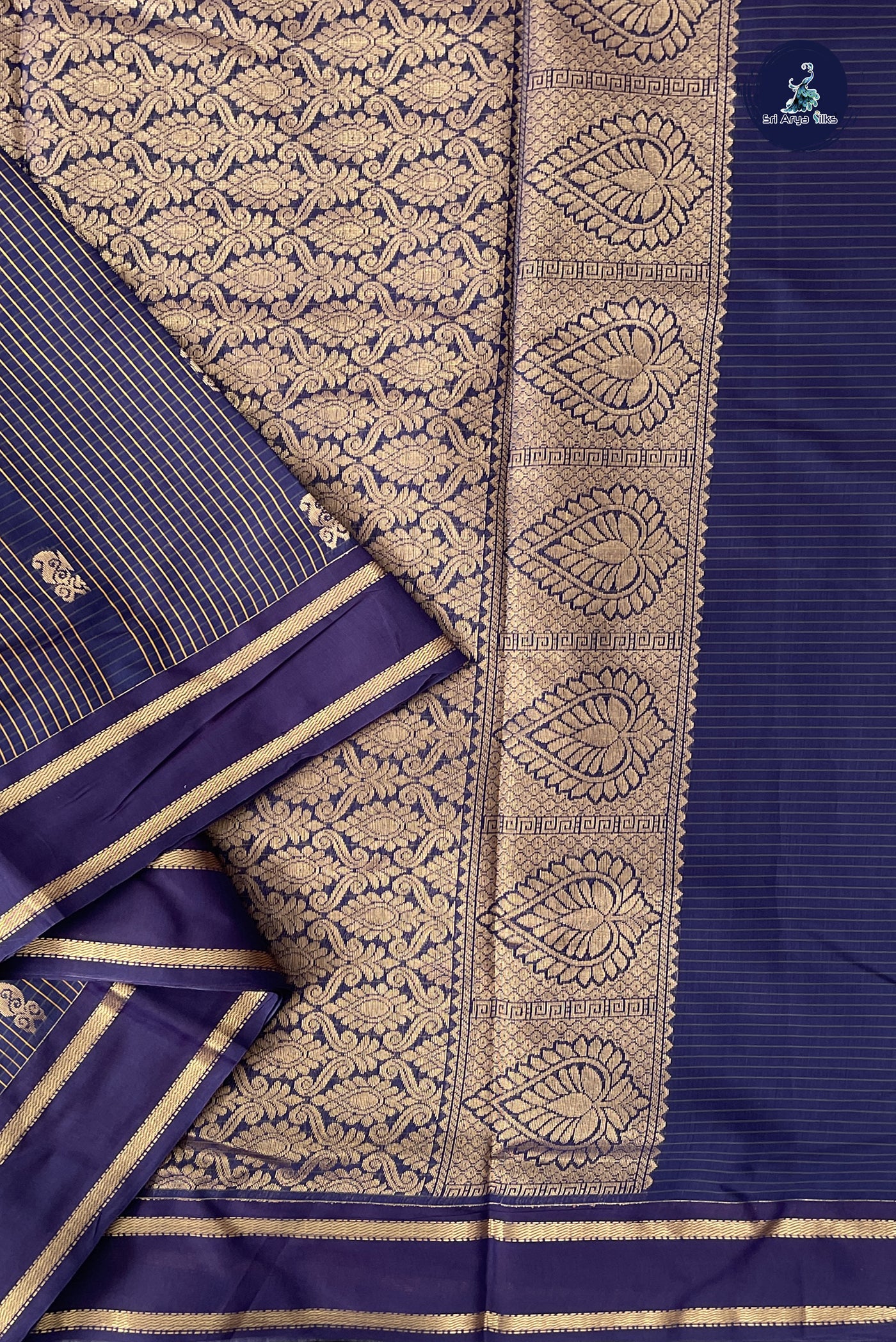 Navy Blue Madisar Semi Silk Cotton Saree With Checked Pattern