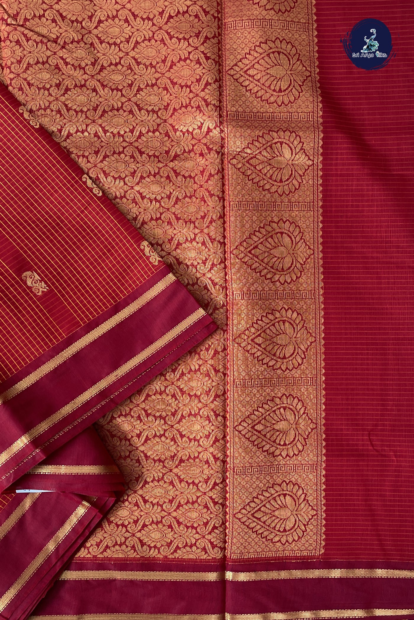 Maroon Madisar Semi Silk Cotton Saree With Checked Pattern