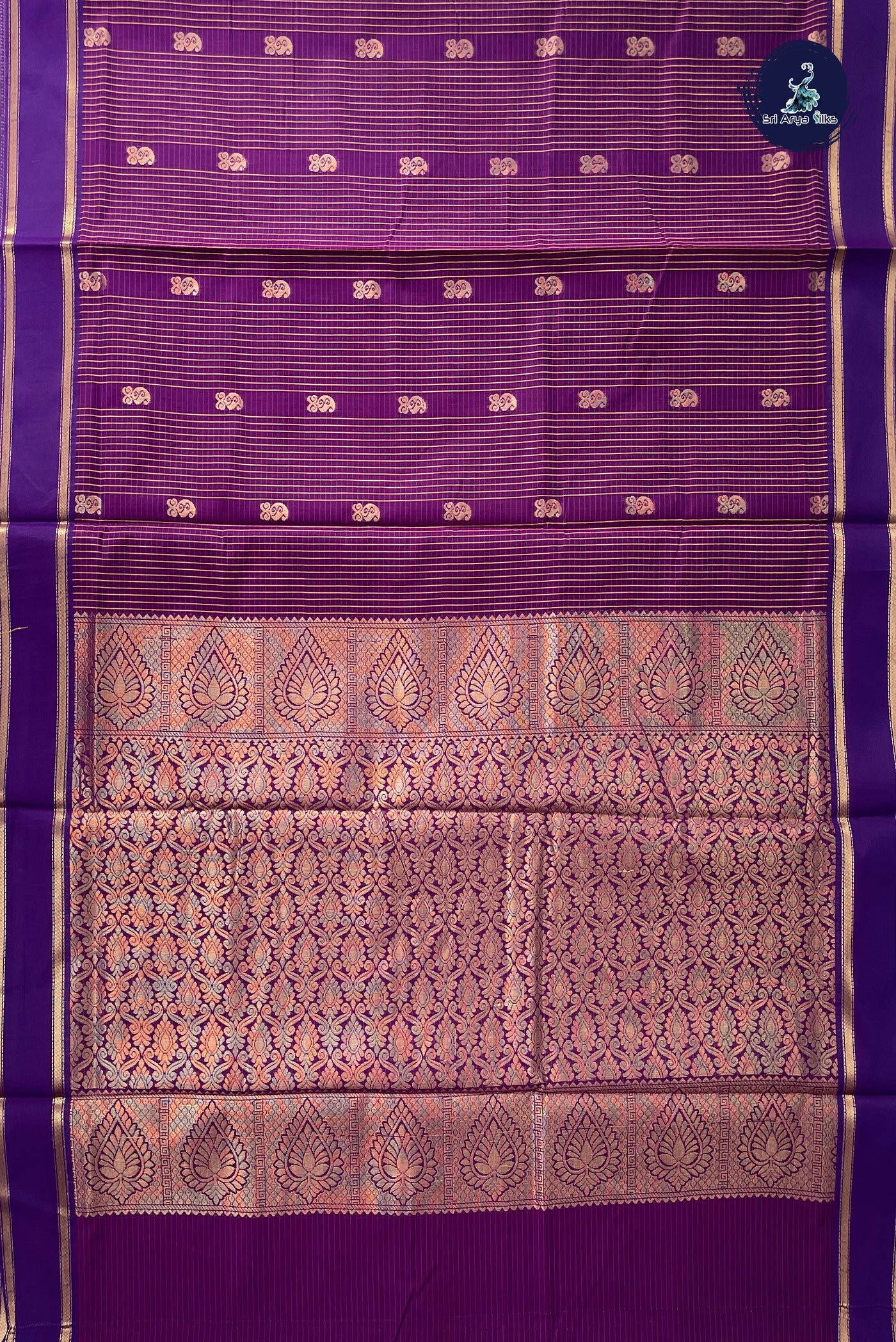 Dual Tone Purple Madisar Semi Silk Cotton Saree With Checked Pattern