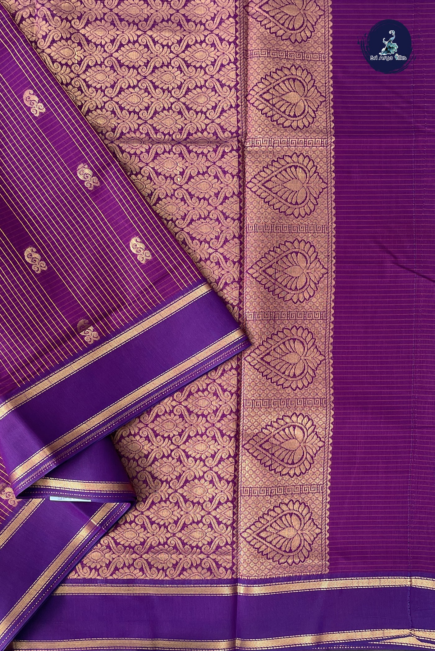 Dual Tone Purple Madisar Semi Silk Cotton Saree With Checked Pattern