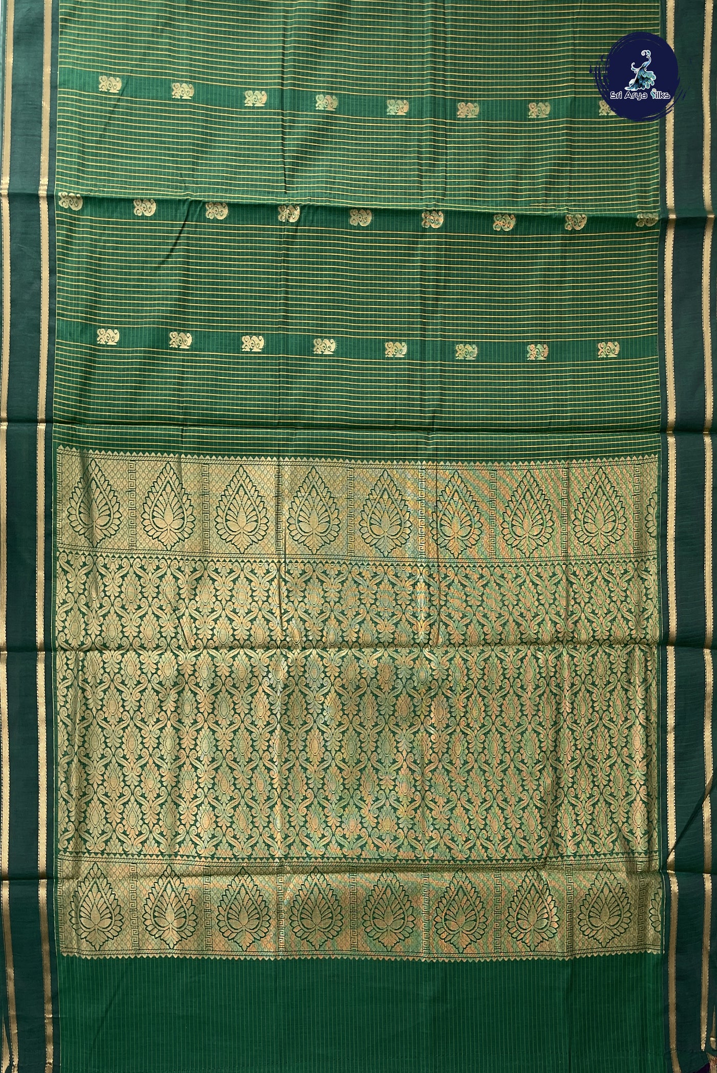 Dark Green Madisar Semi Silk Cotton Saree With Checked Pattern