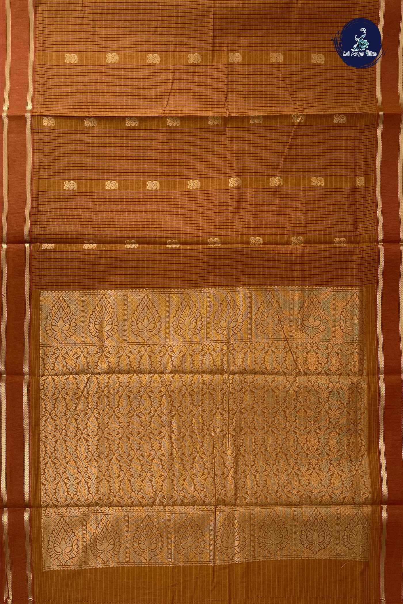 Lite Mustard Orange Madisar Semi Silk Cotton Saree With Checked Pattern