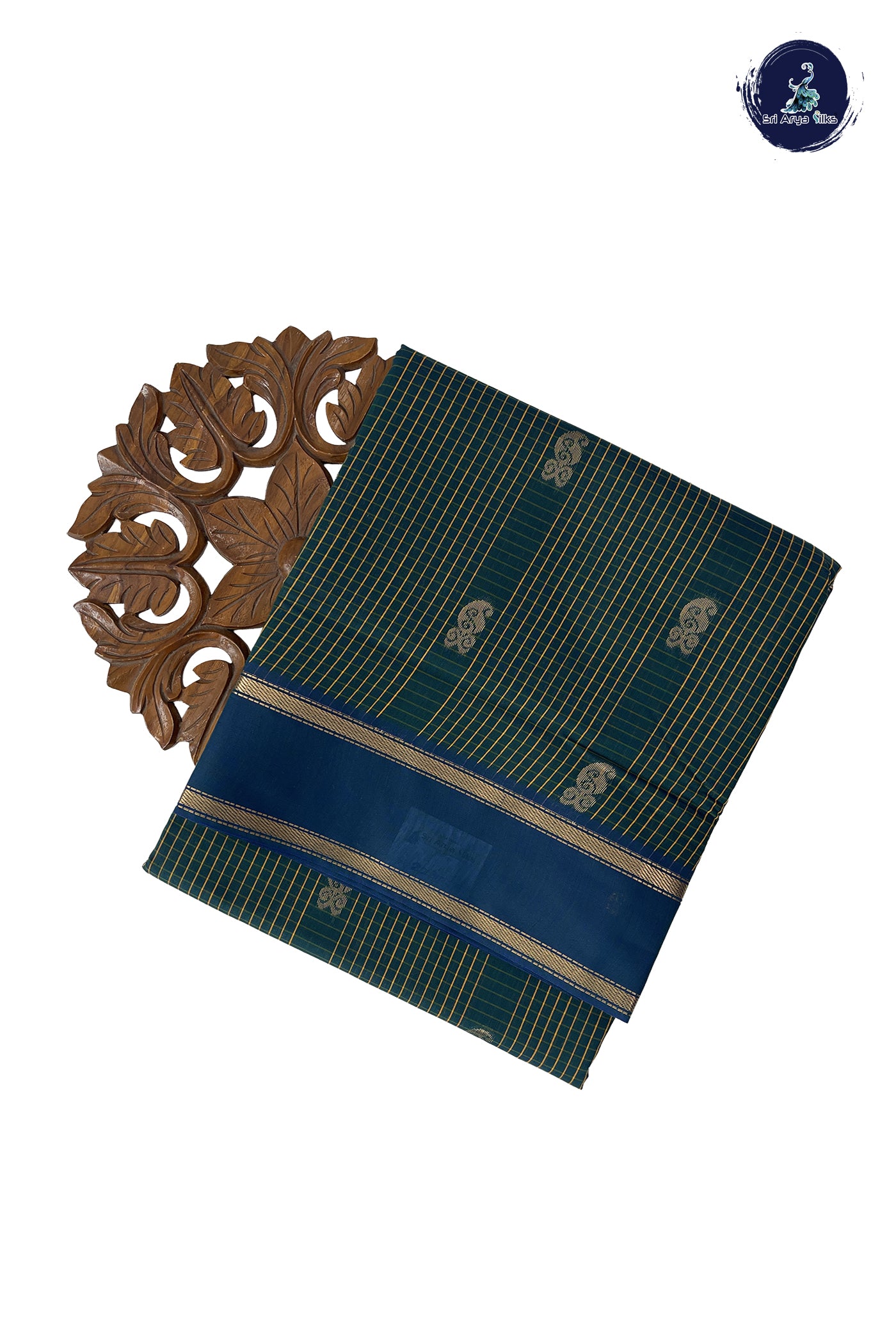 Dark Green Madisar Semi Silk Cotton Saree With Checked Pattern