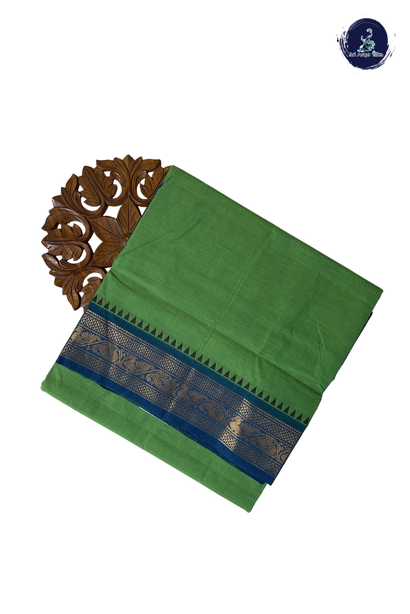 Light Green 10 Yards Madisar Cotton Saree With Plain Pattern