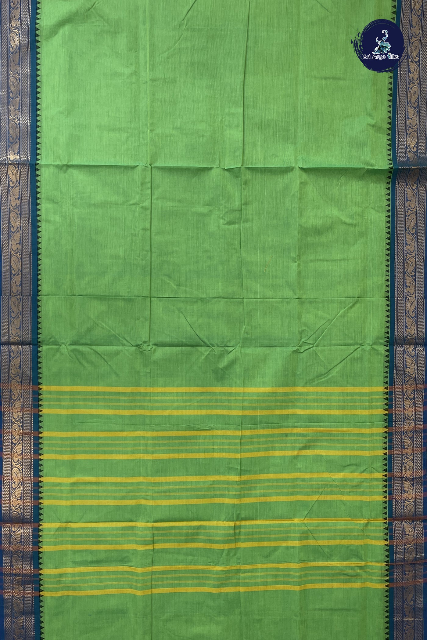 Light Green 10 Yards Madisar Cotton Saree With Plain Pattern