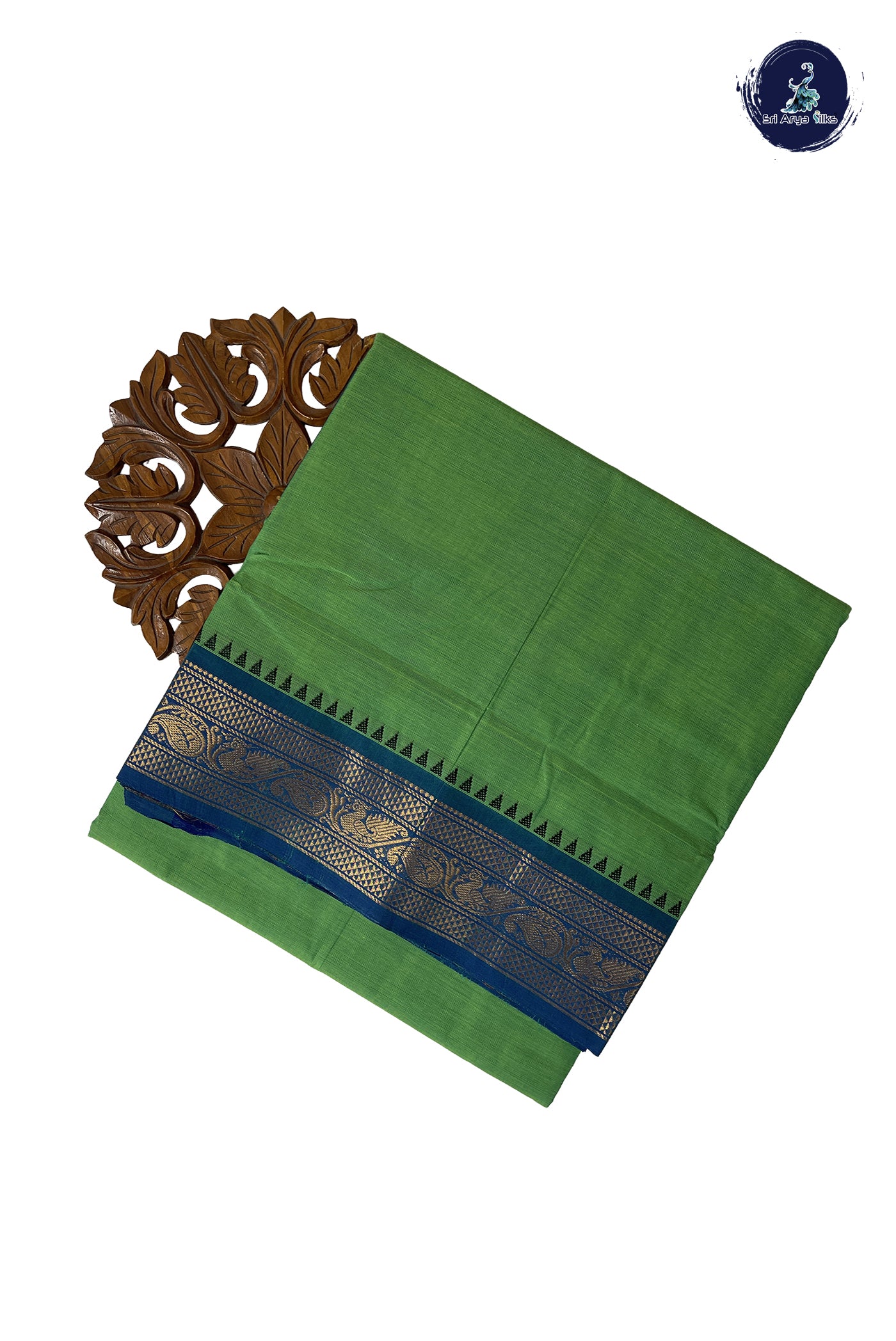 Light Green 10 Yards Madisar Cotton Saree With Plain Pattern