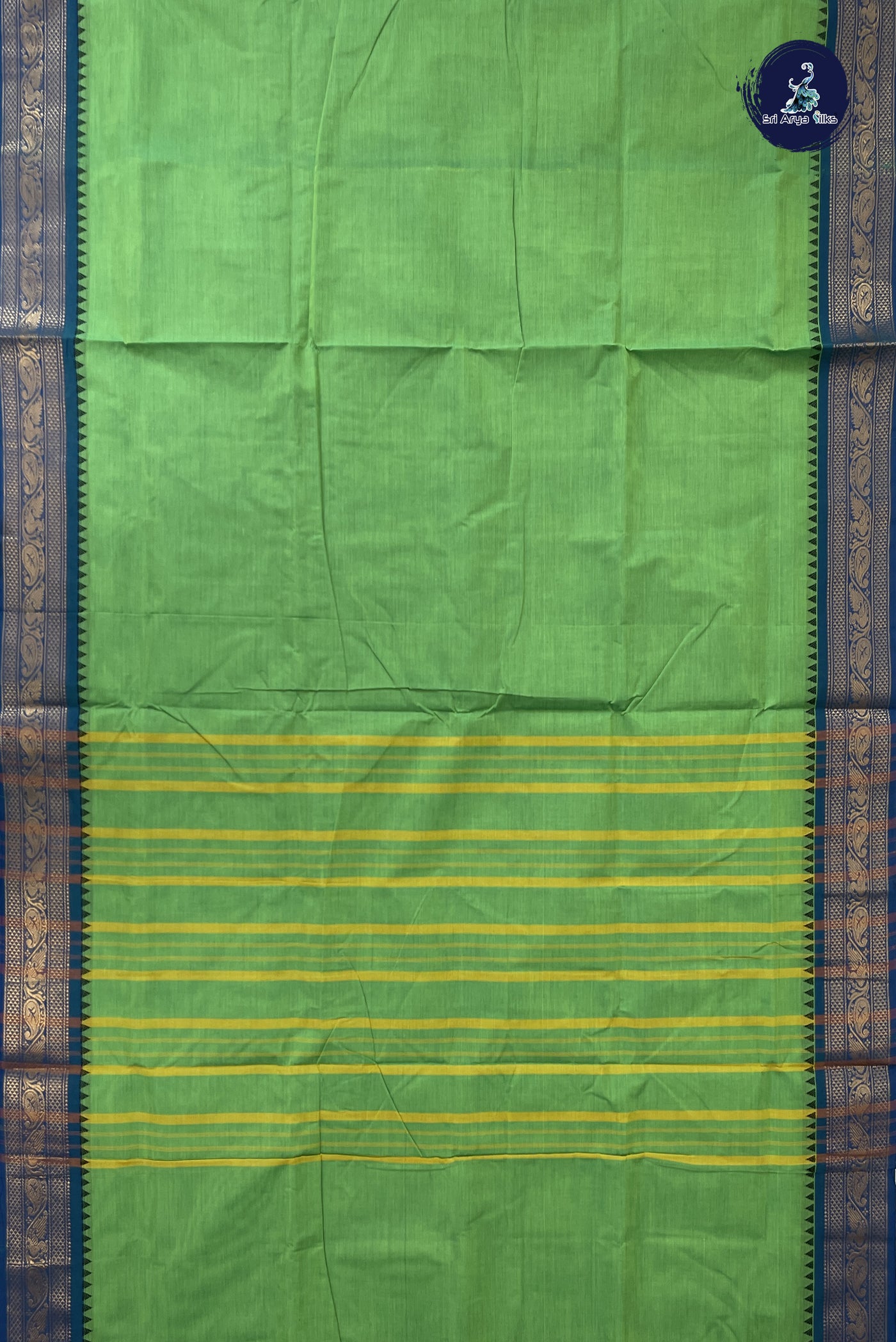Light Green 10 Yards Madisar Cotton Saree With Plain Pattern